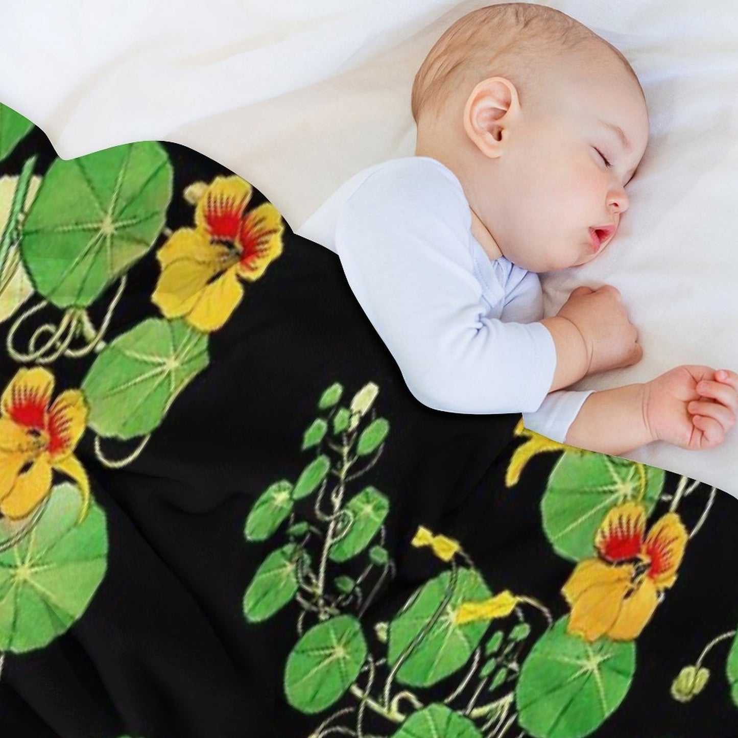Yellow Nasturtium Flower Botanical Illustration Gift-ready Throw Blanket