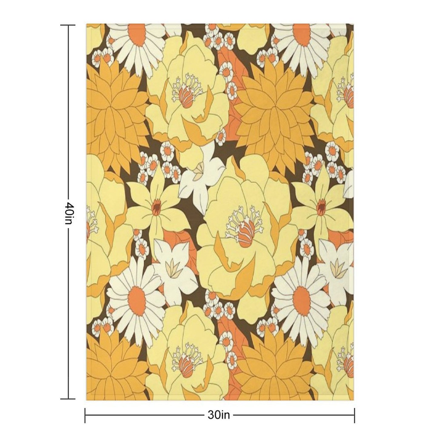 Yellow, Orange And Brown Vintage Floral Pattern Machine-washable Throw Blanket