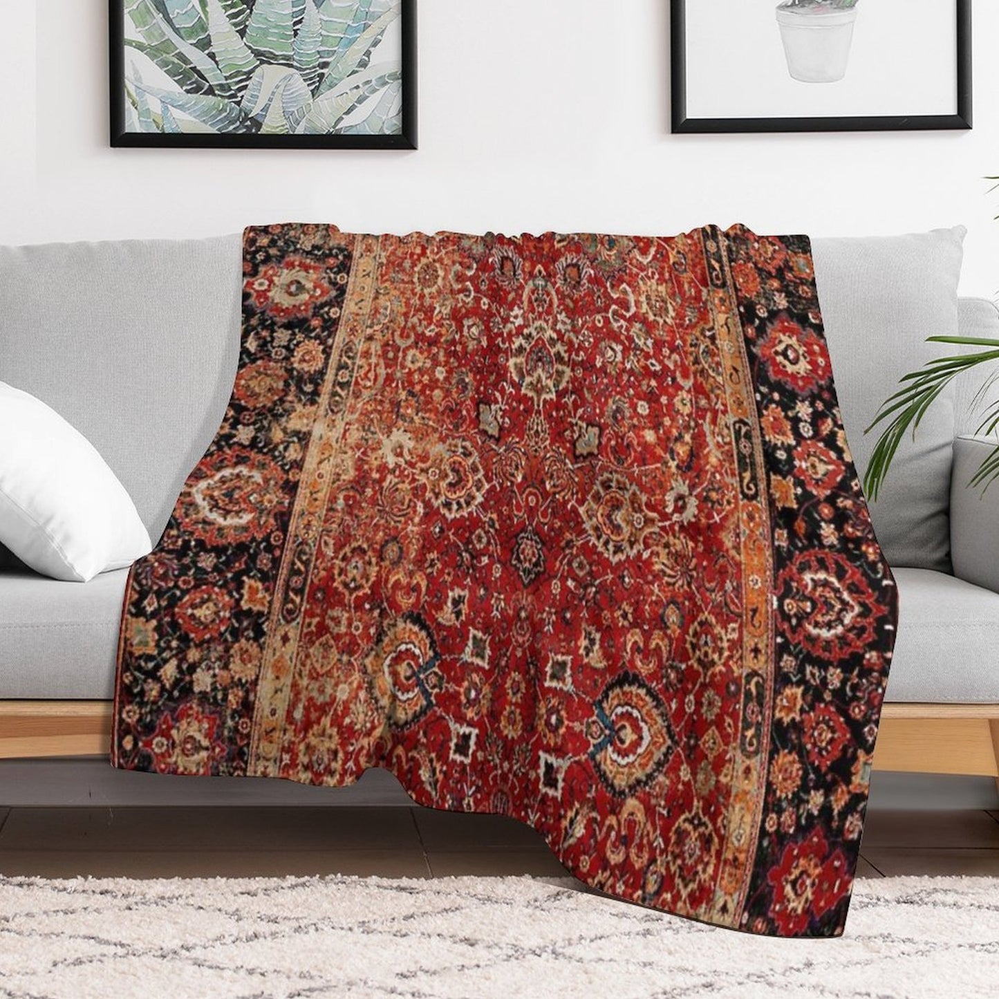 17th Century Afghanistan Rug Print Plush Throw Blanket
