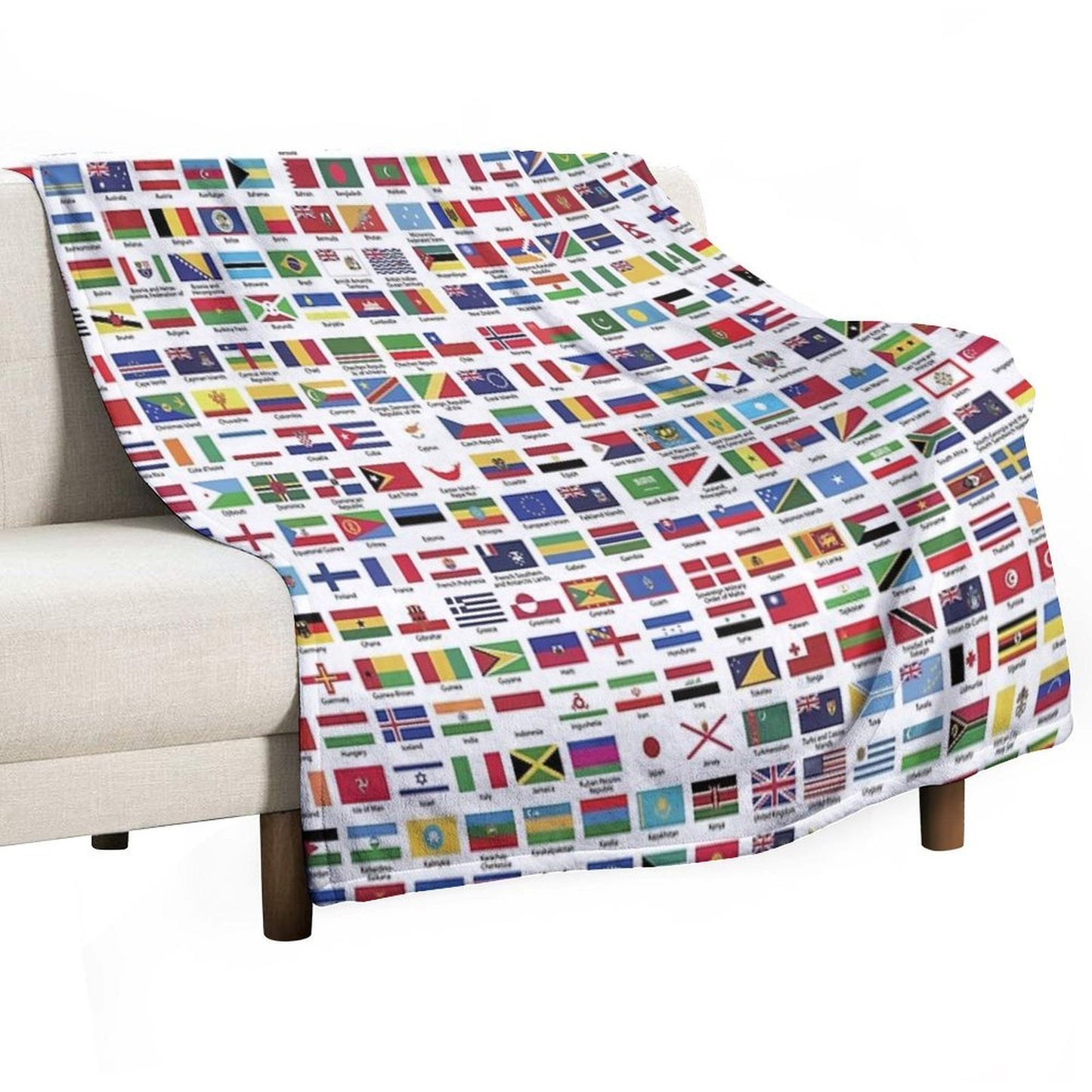 World Flags with Country Names Plush Throw Blanket