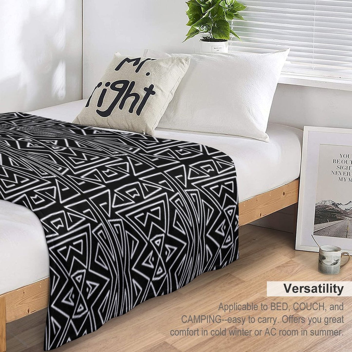 Zanzibar - Geometric Abstract in Black And White Travel-friendly Throw Blanket
