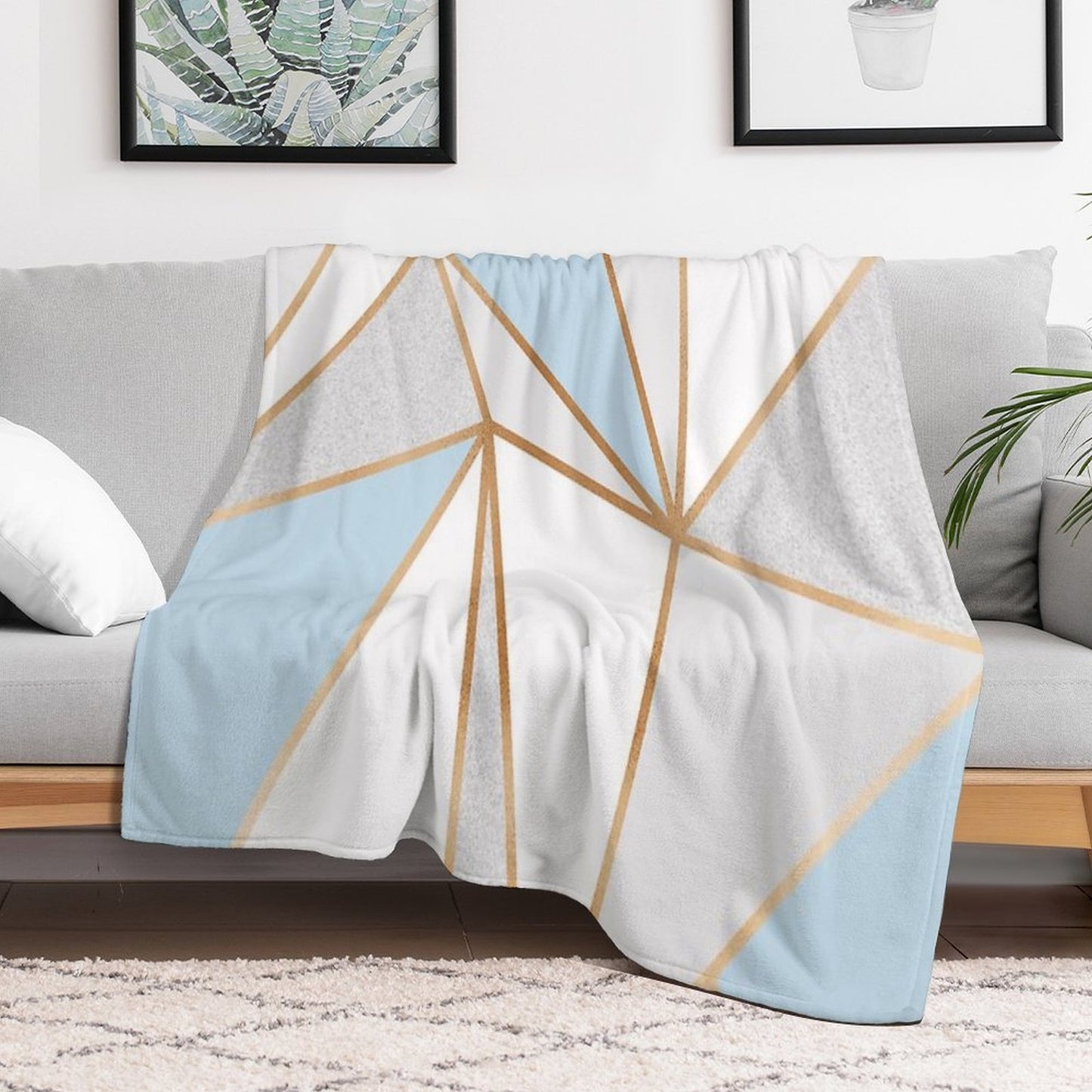 Blue, Grey & Gold Geo Eco-conscious Throw Blanket