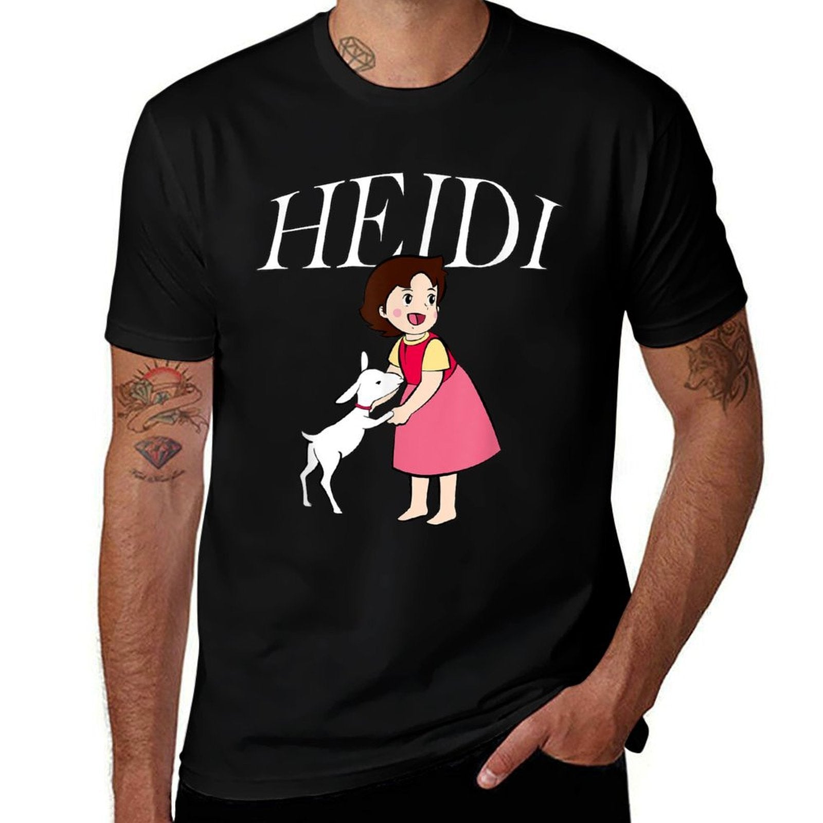 Heidi with Goat Cute Cartoon TV Series with Logo  Tagless Design T-Shirt