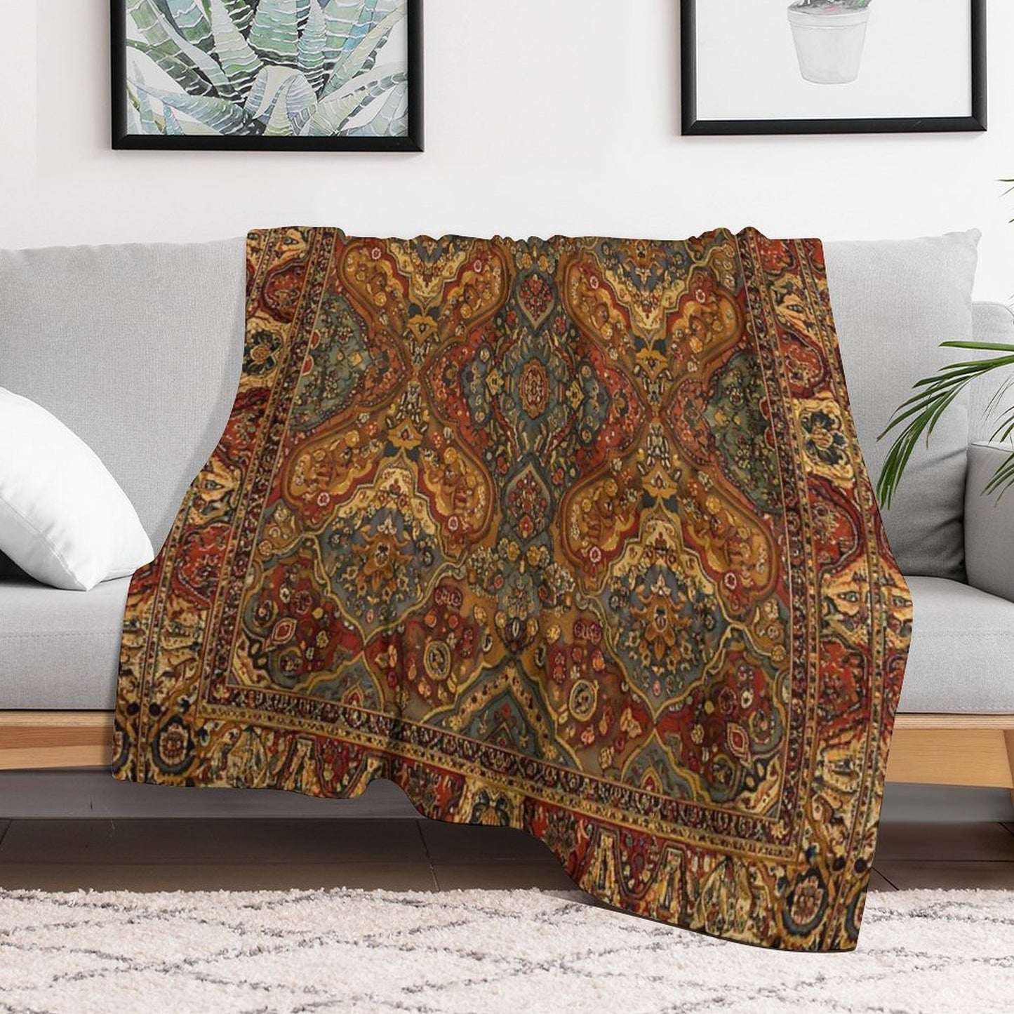 Persian Rug Boho Carpet, Tapestry, Jacquees, Bohemian Velvety-soft Throw Blanket