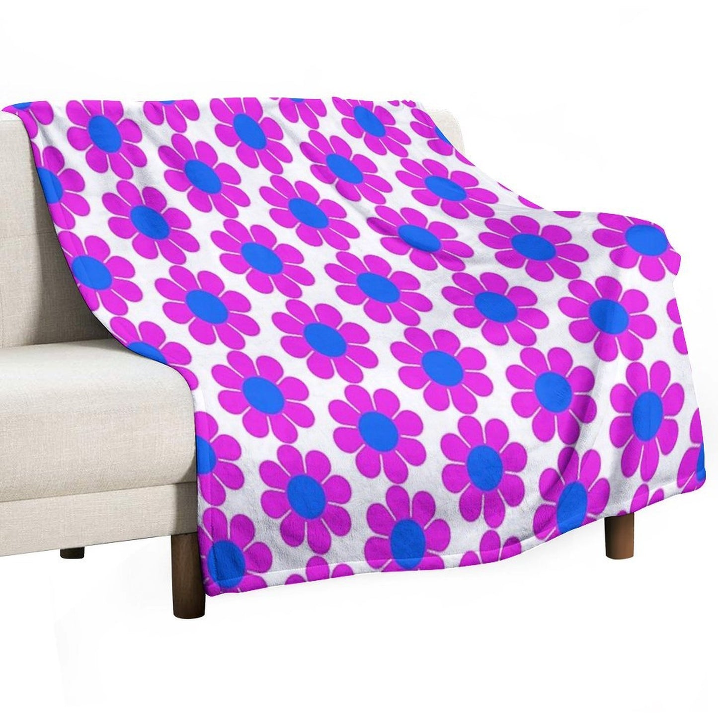 Pink Blue Hippie Flower Power Daisy Eco-conscious Throw Blanket