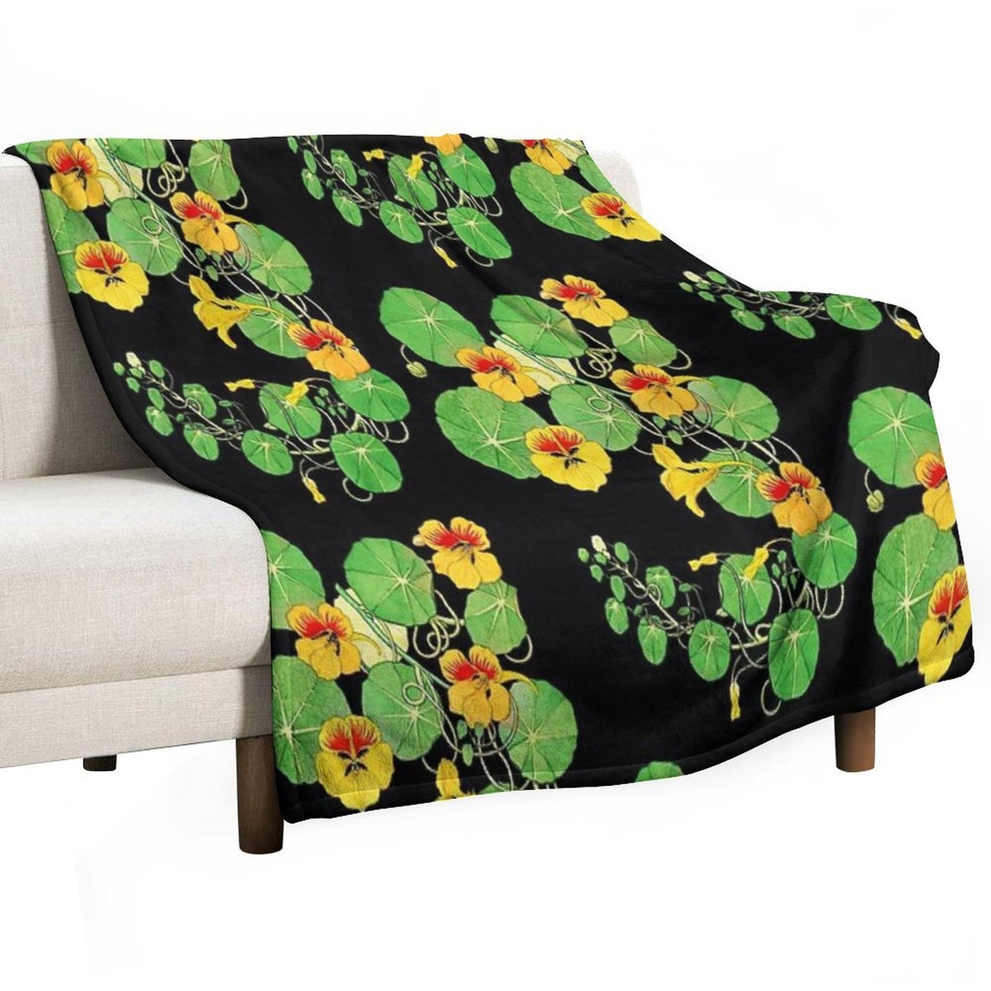 Yellow Nasturtium Flower Botanical Illustration Gift-ready Throw Blanket