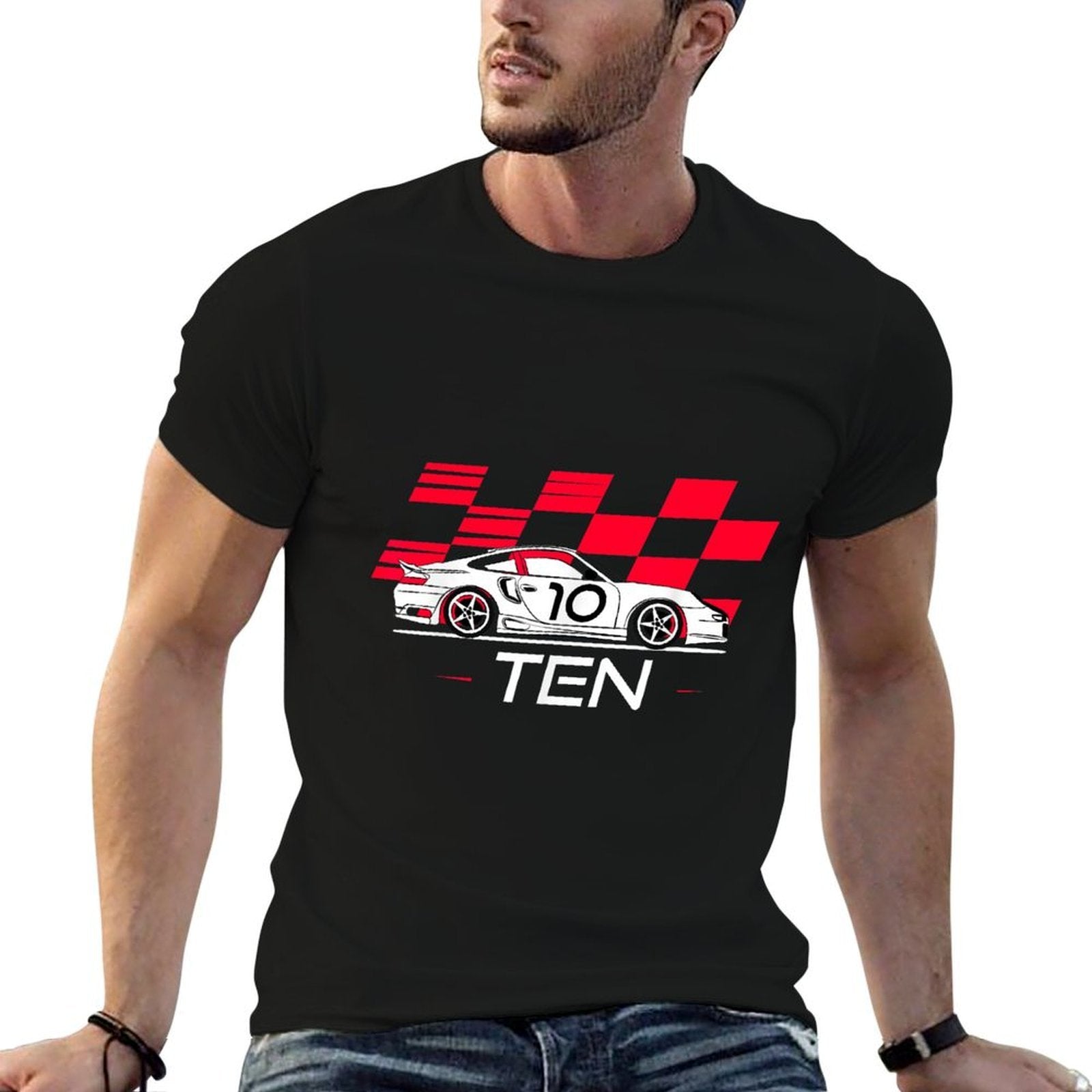 Race Car 10th Birthday Ten Year Old Boy Party  Rolled Sleeves T-Shirt