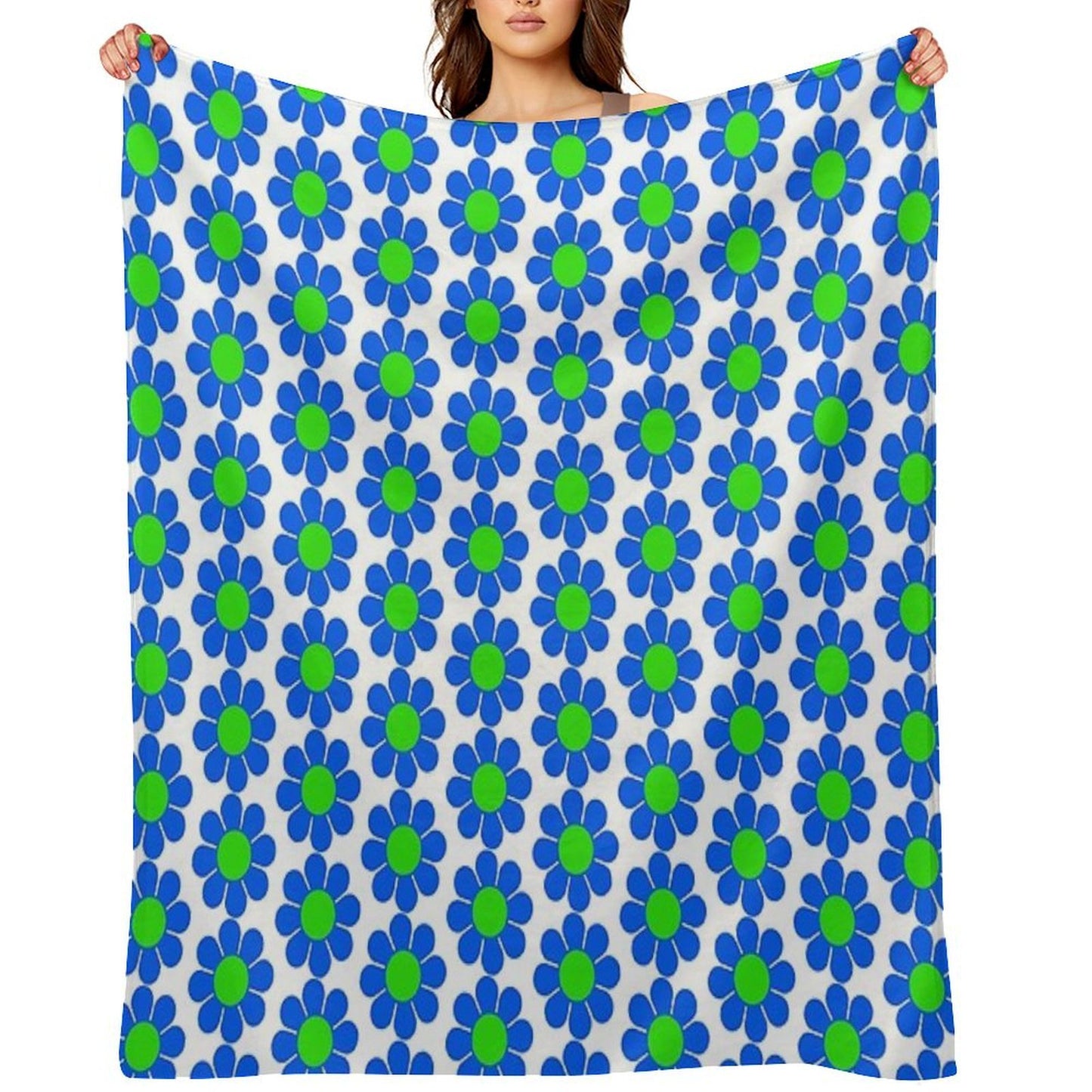 Blue Green Hippy Flower Daisy Wrinkle-free Throw Blanket