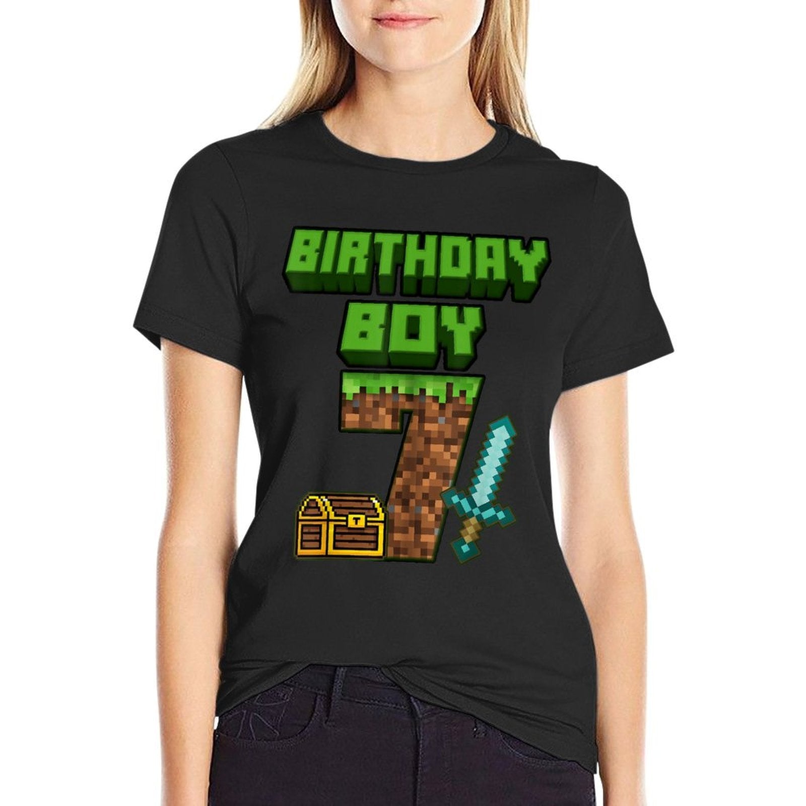 7 Year Old BDay Decorations 7th Birthday Boy Game Pixel  Odor-resistant T-Shirt