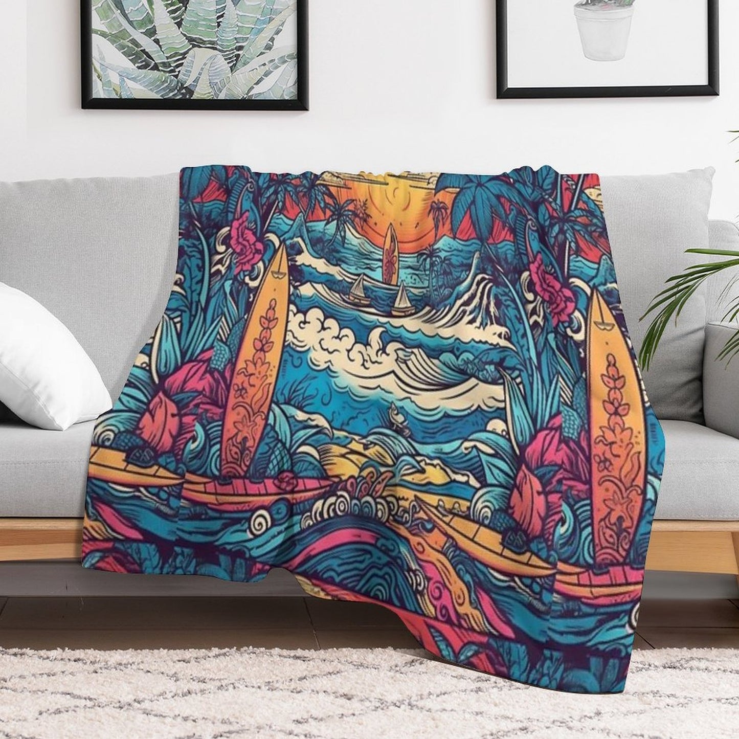 Surf Tribe – Popular Art, Vintage Style Surfing Gift Velvety-soft Throw Blanket