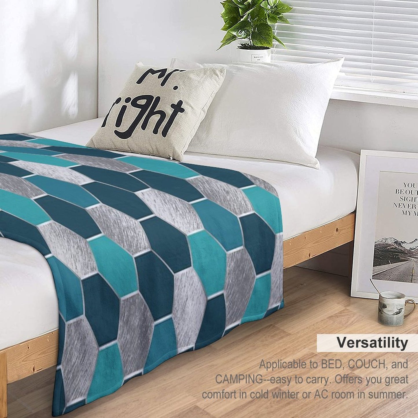 Metal Silver And Teal Geometric Hexagon Pattern Sustainable Throw Blanket