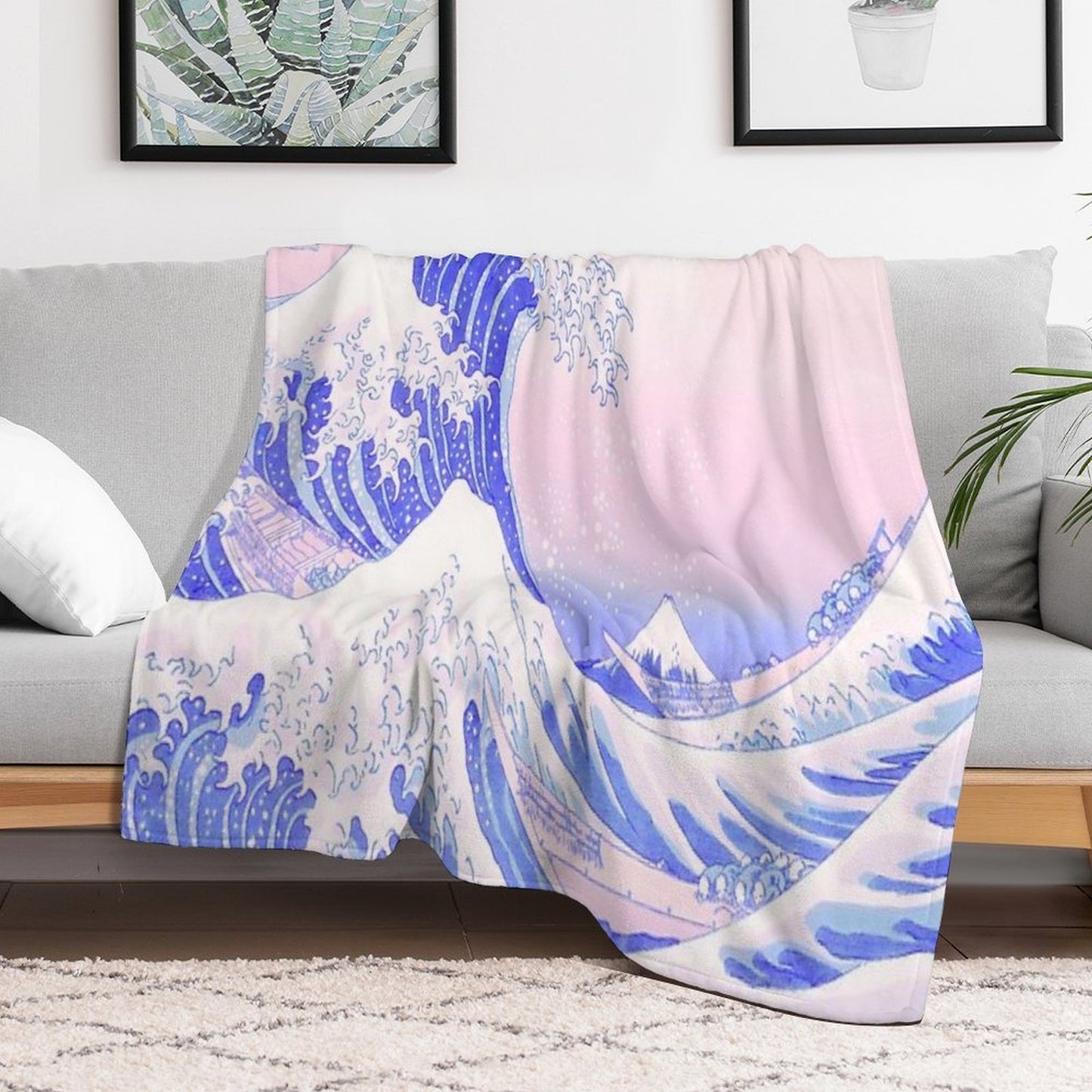 Great Wave Pastel Aesthetic Kawaii Pink Kanagawa Japanese Versatility Throw Blanket