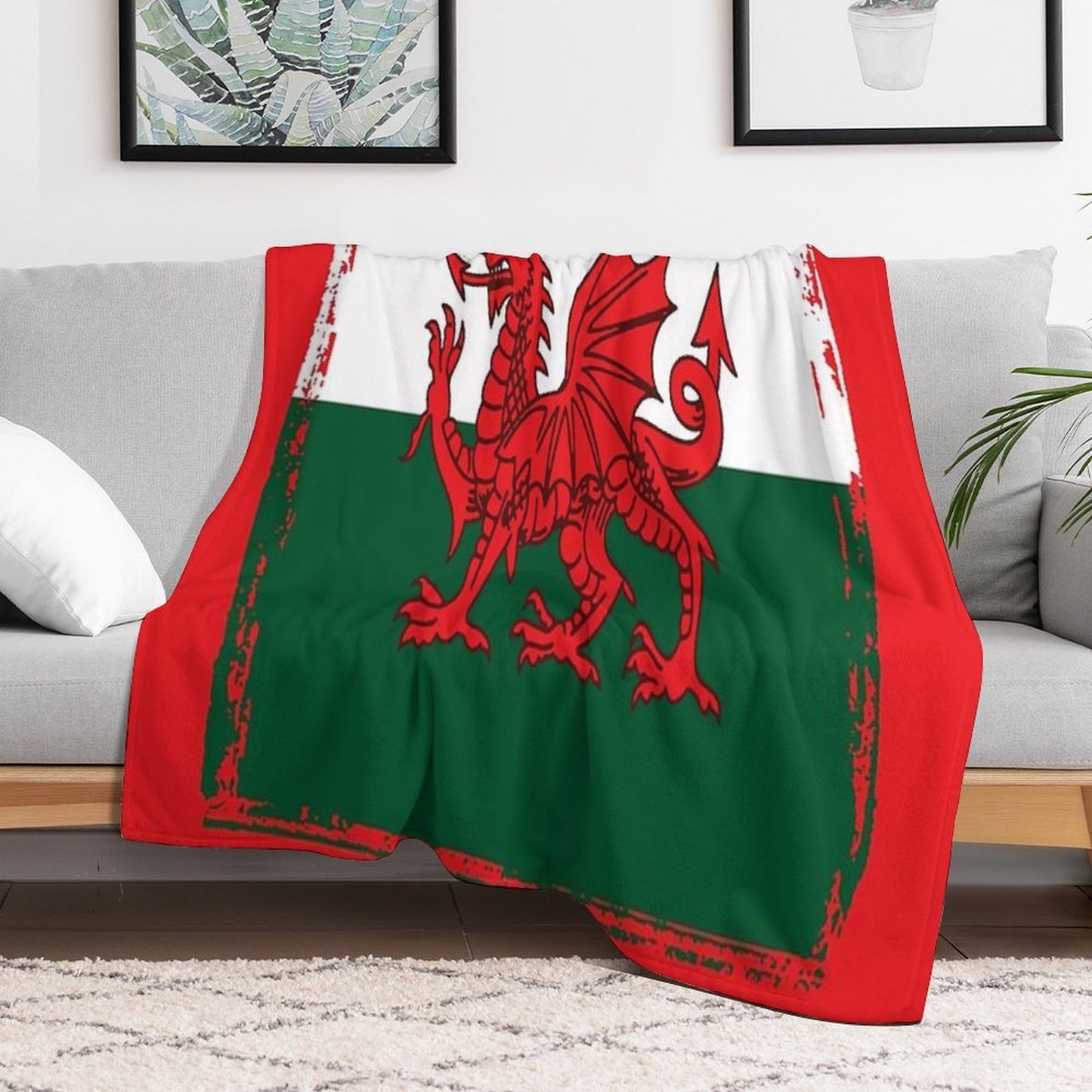 Y Ddraig Goch The Red Dragon Grunge Welsh Flag Travel-friendly Throw Blanket