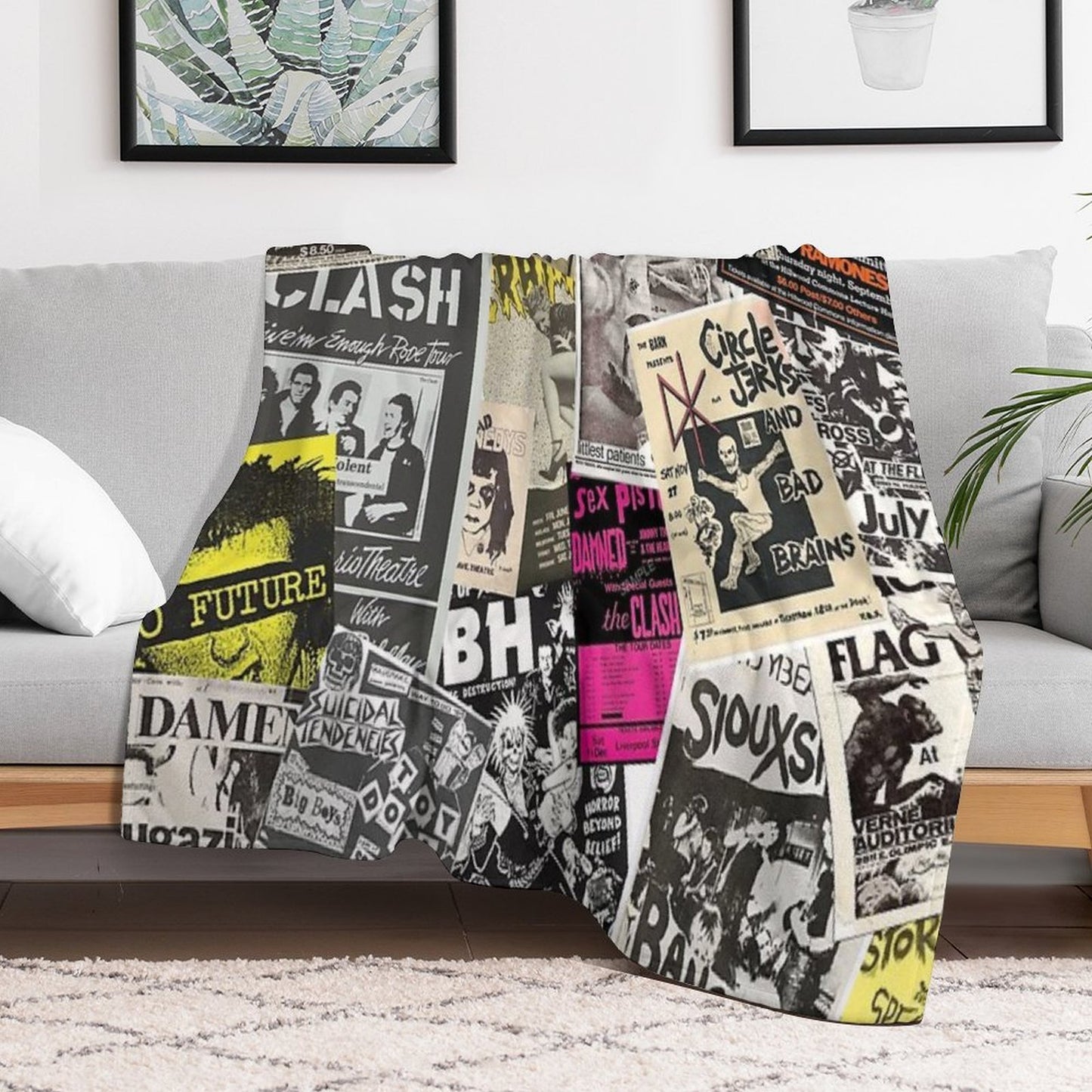 Punk Rock Music Flyers Collage Quick-dry Throw Blanket