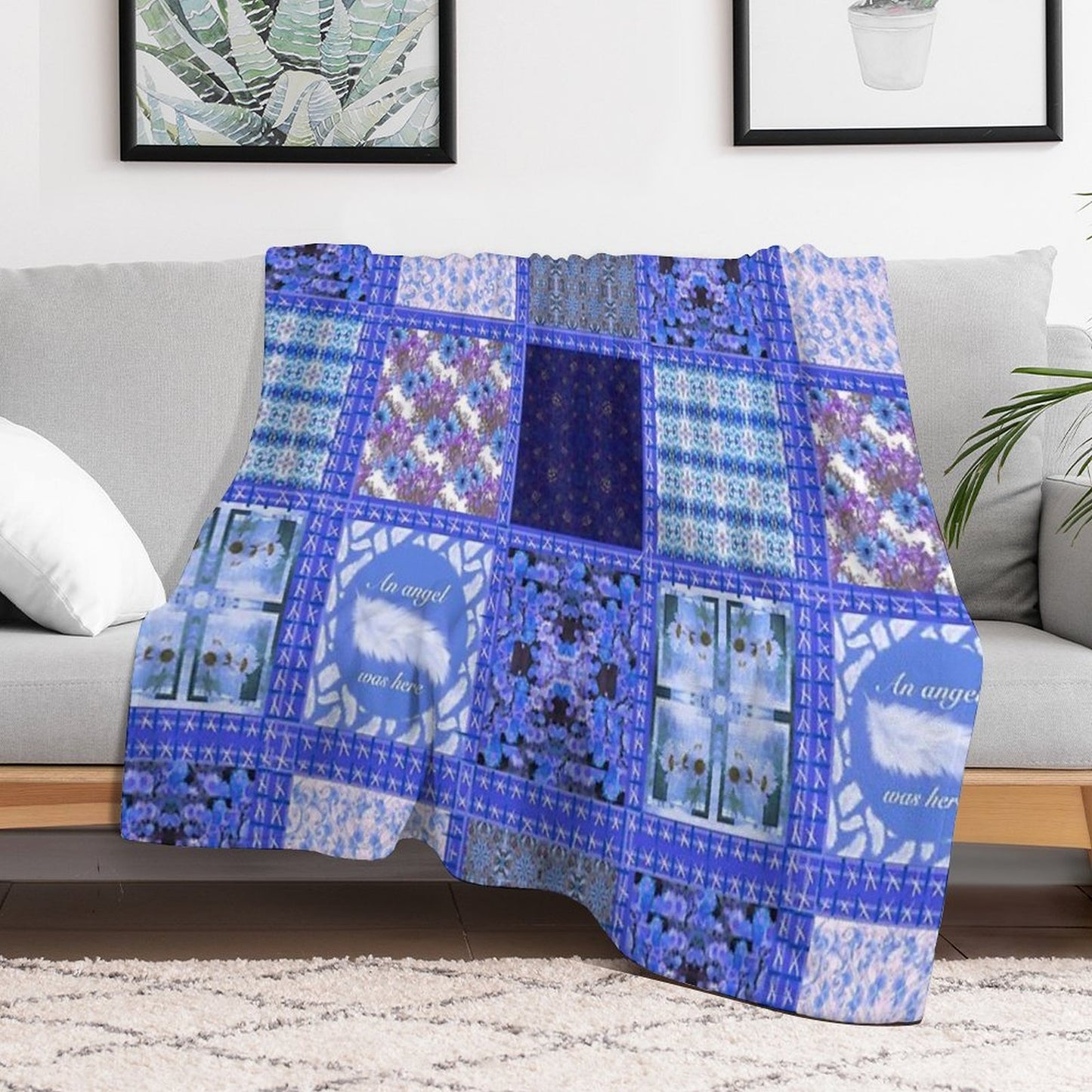 Blue Patchwork Quick-dry Throw Blanket