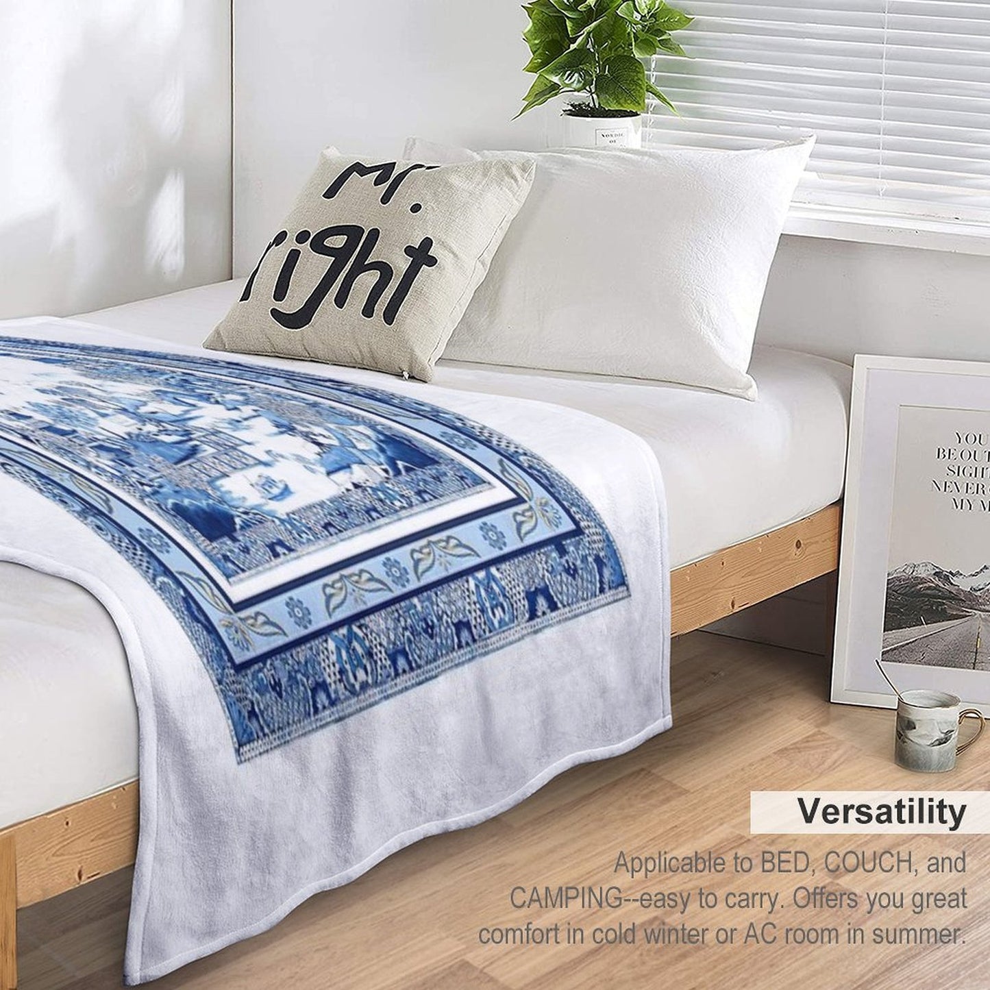 Blue Willow Double Frame Durable Throw Blanket
