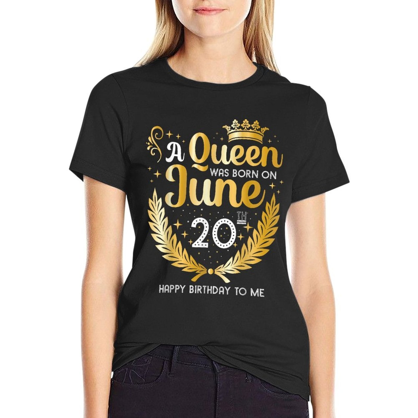 A Queen Was Born on June 20, Cute Girly June 20th Birthday  Cotton T-Shirt