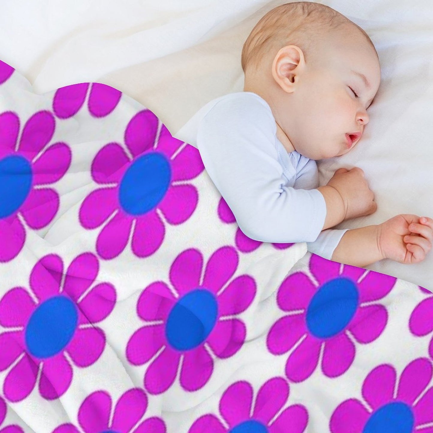 Pink Blue Hippie Flower Power Daisy Eco-conscious Throw Blanket