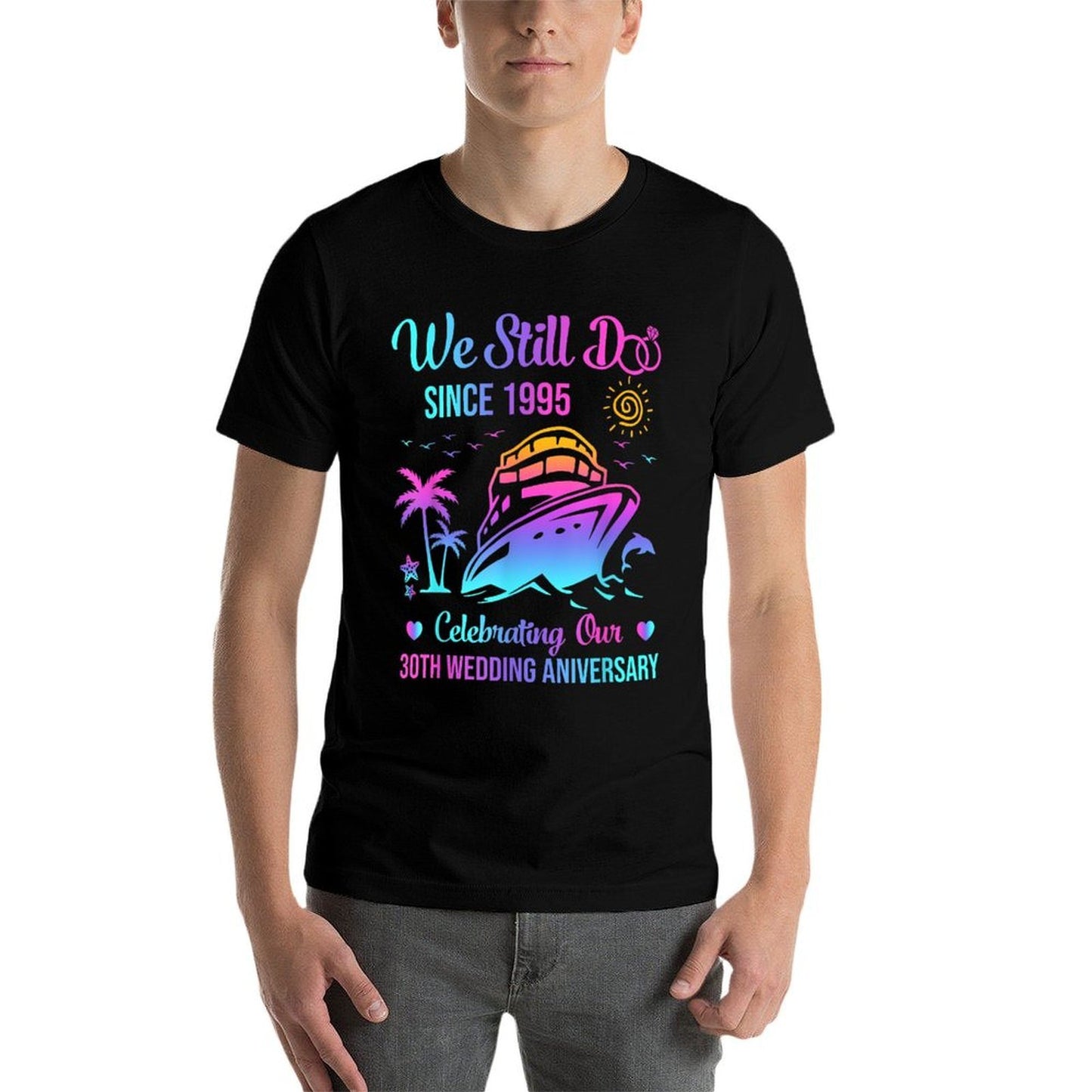 We Still Do 30th Wedding Anniversary 30 Years Married Cruise Ribbed Collar T-Shirt