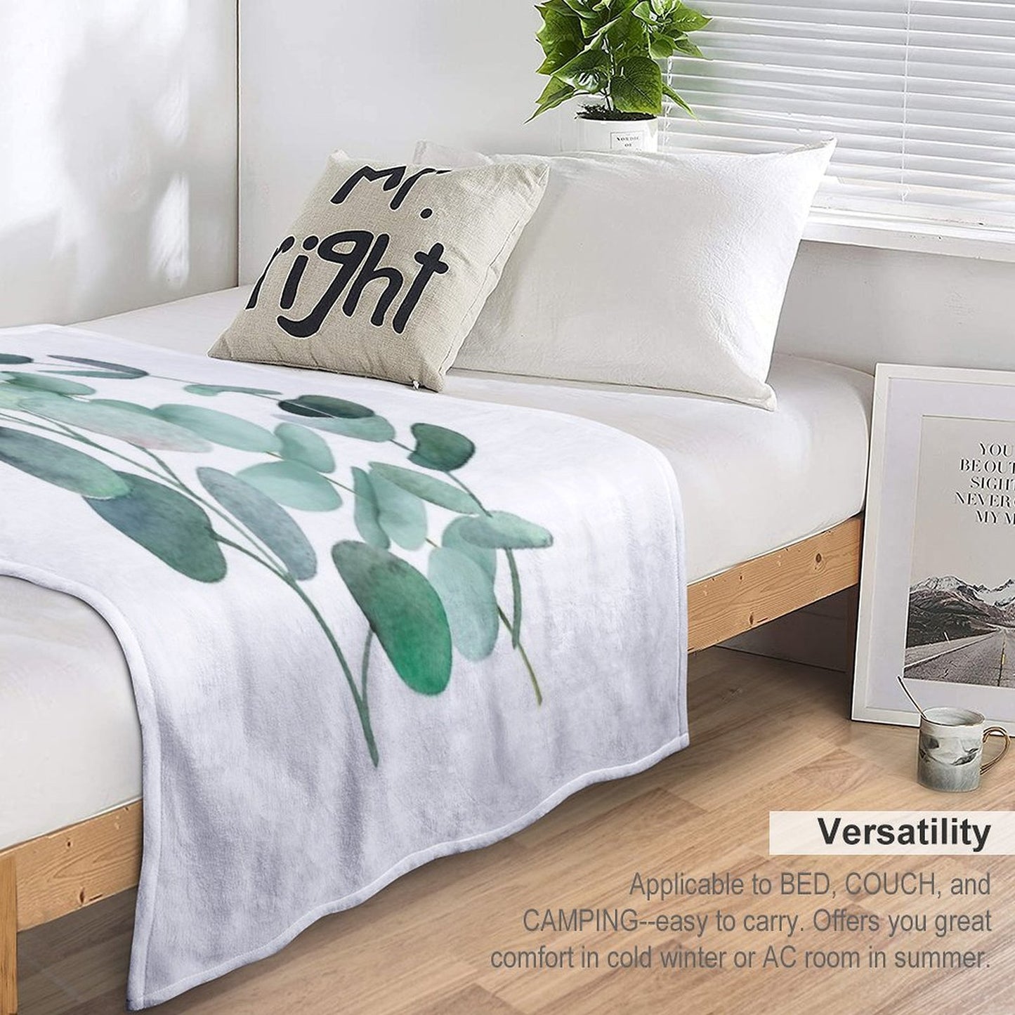 Watercolor, Eucalyptus, Leaves, Botanical, Painting, Green Machine-washable Throw Blanket