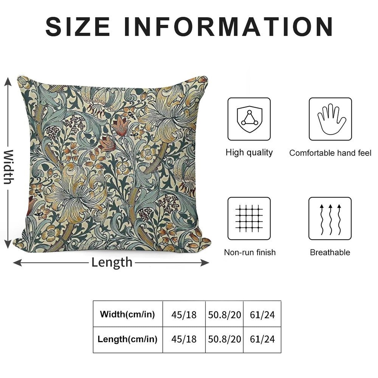 William Morris - Floral Design Soft Washable Throw Pillow