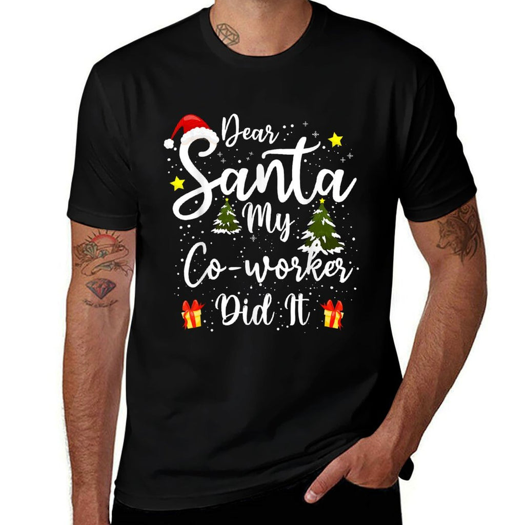 Dear Santa My Co-worker Did It Funny Christmas Outfit Pajama  Ribbed Collar T-Shirt