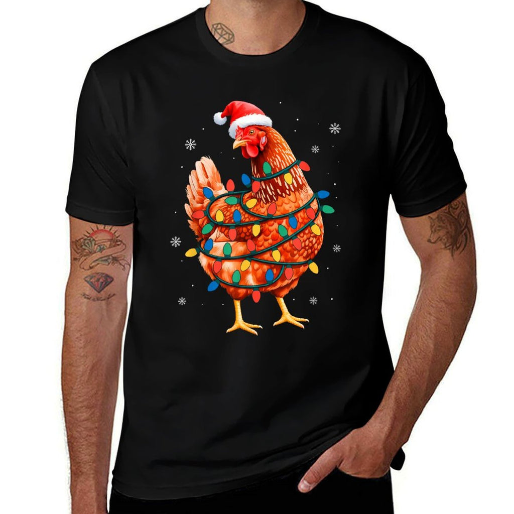 Chicken Christmas Tree Lights Farm Animal Santa Xmas Pajamas  Slim-fit Cut T-Shirt