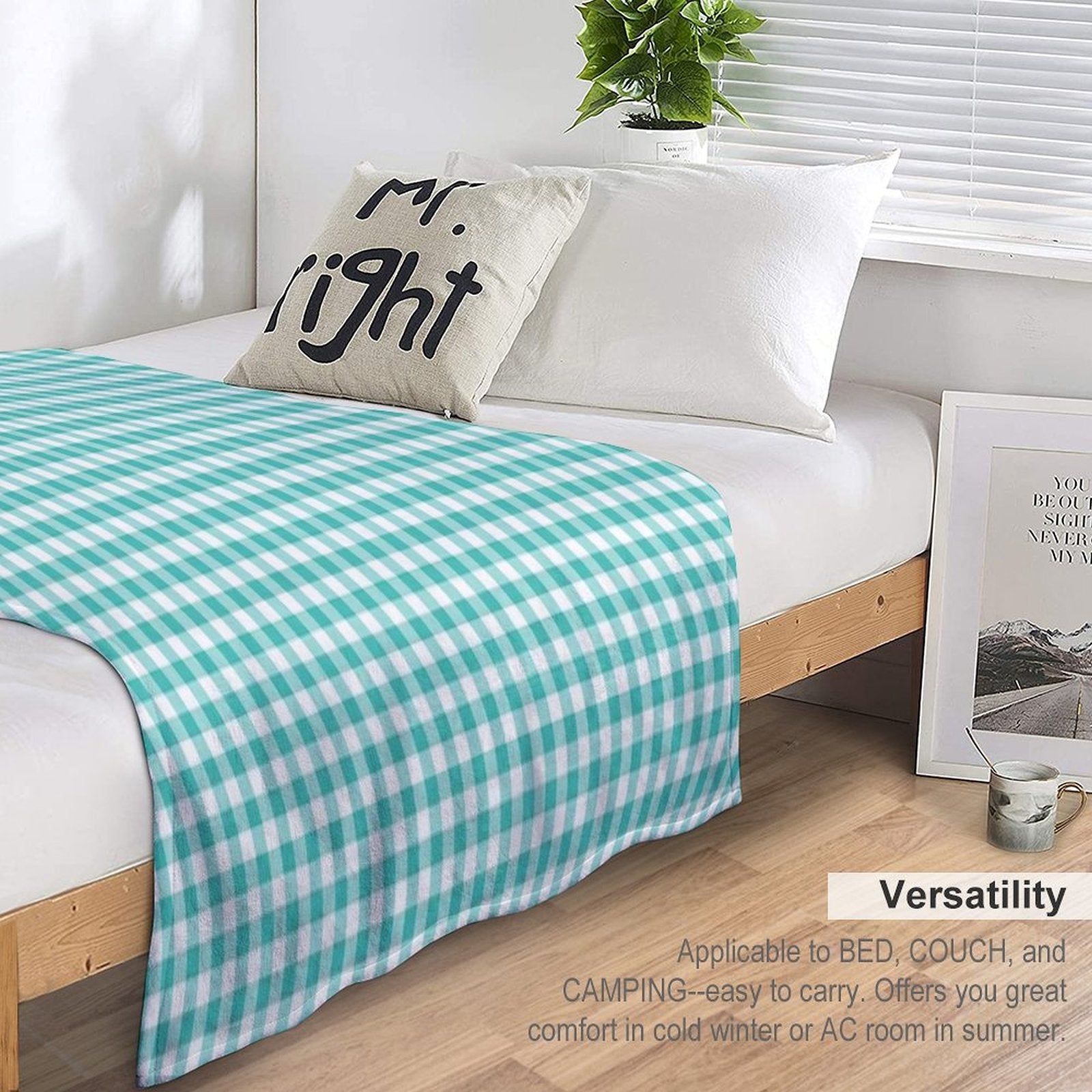 Teal Gingham Checkered Pattern Design Anti-pilling Throw Blanket