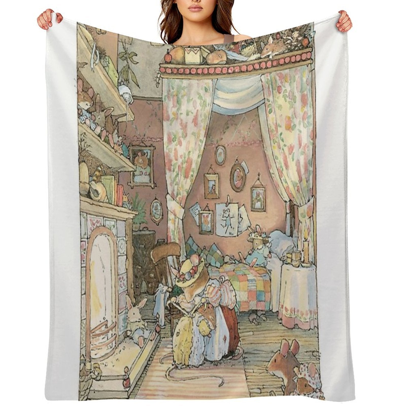 Lady Woodmouse Gets Primrose Ready for Bed Easy Care Throw Blanket