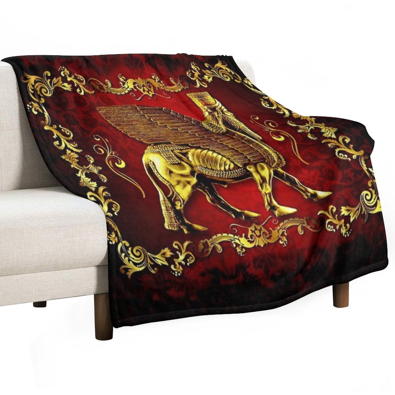 Assyrian LAMASSU ( WInged Bull) Anti-pilling Throw Blanket