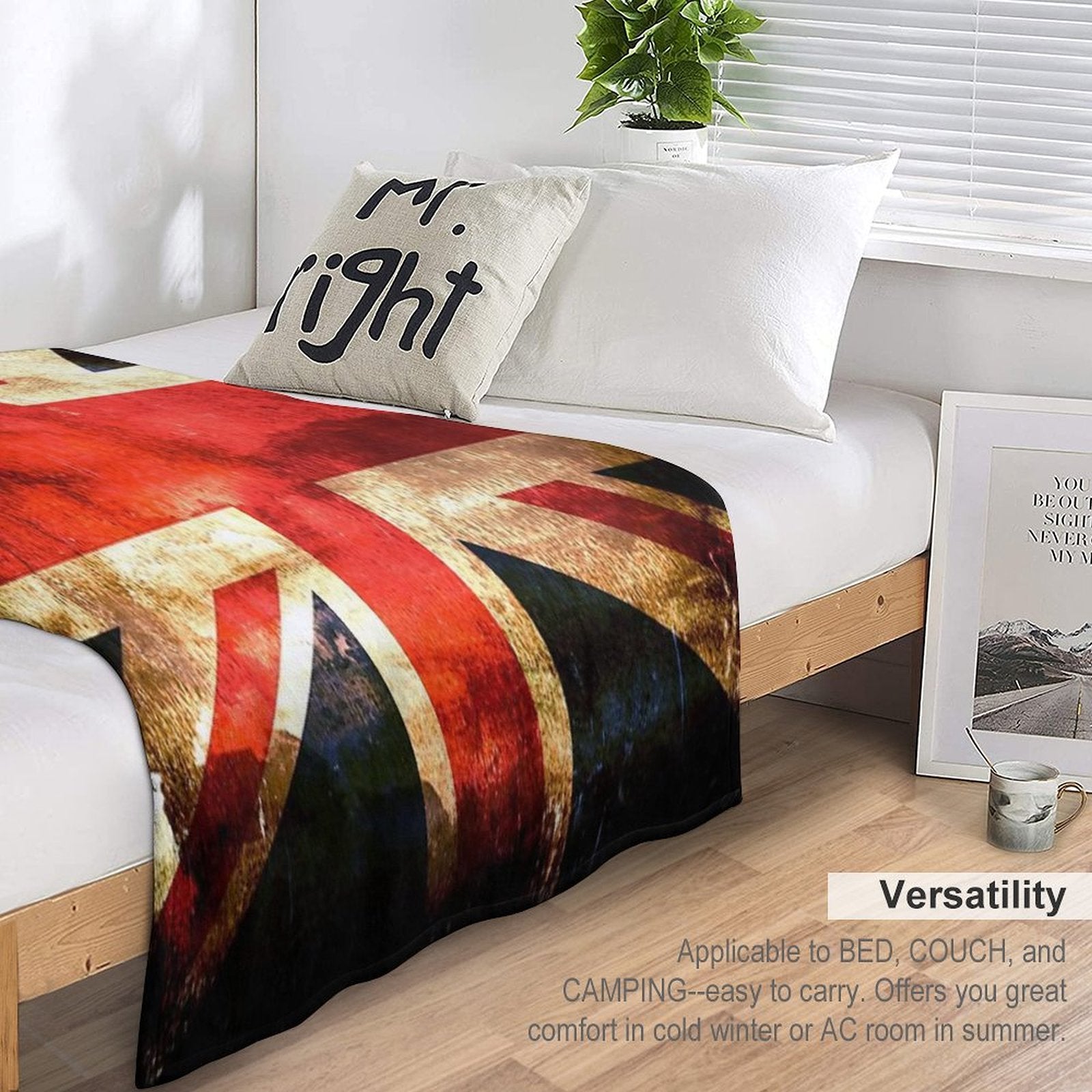 British UK Flag Grunge Vintage Sustainable Throw Blanket