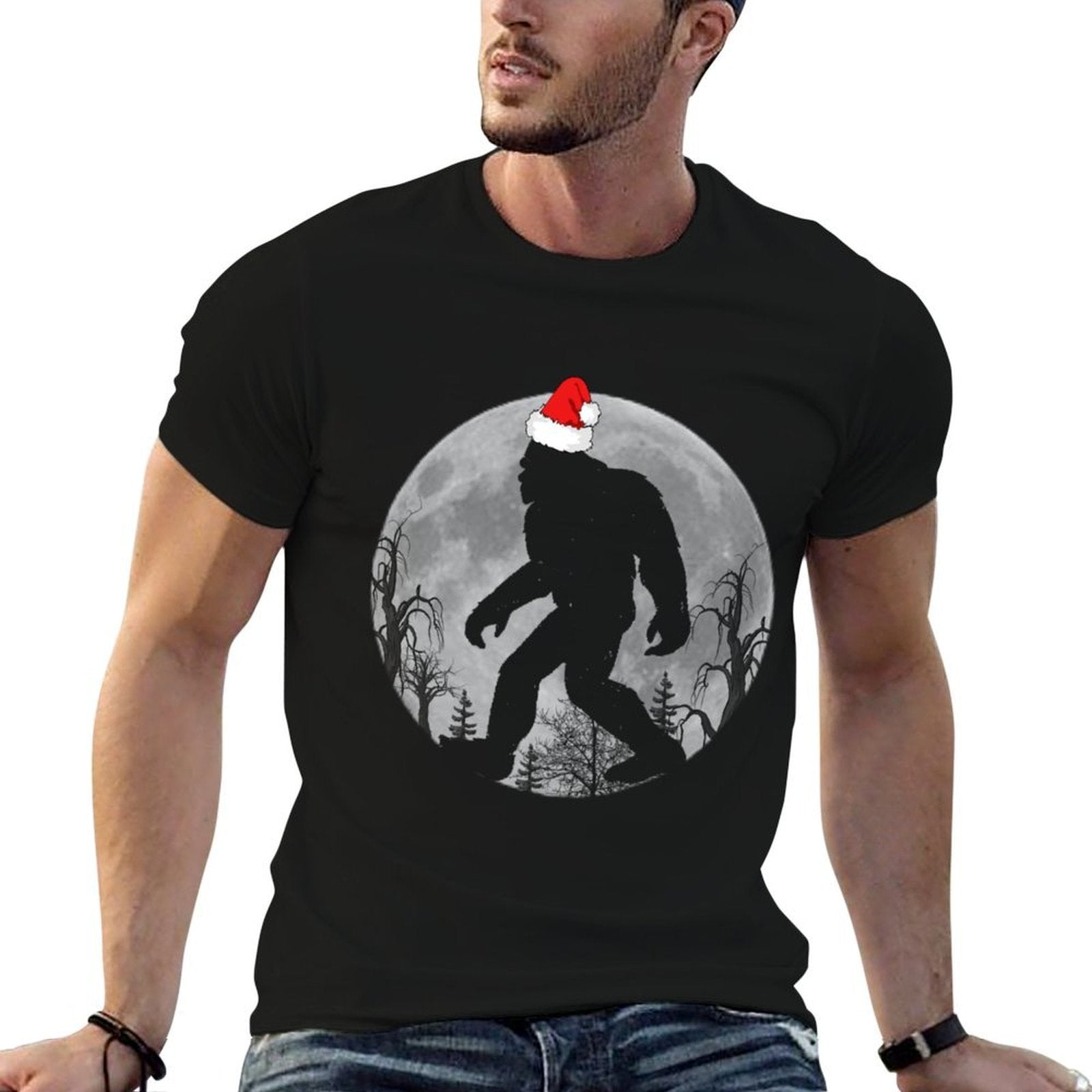 Bigfoot Sasquatch Yeti Believe Christmas Moon  Moisture-wicking T-Shirt