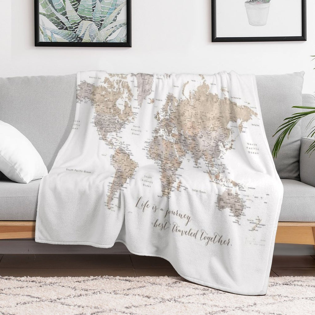 Life Is A Jouney Best Travelled Together, World Map, Abey Wrinkle-free Throw Blanket
