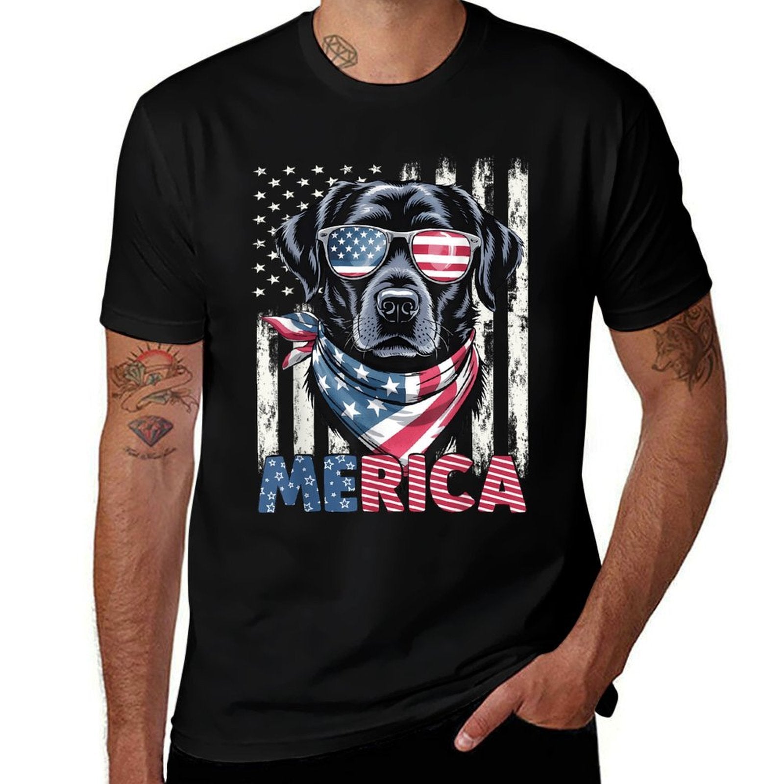 Labrador Retriever USA Merica Patriotic Dog 4th July  Relaxed-fit T-Shirt