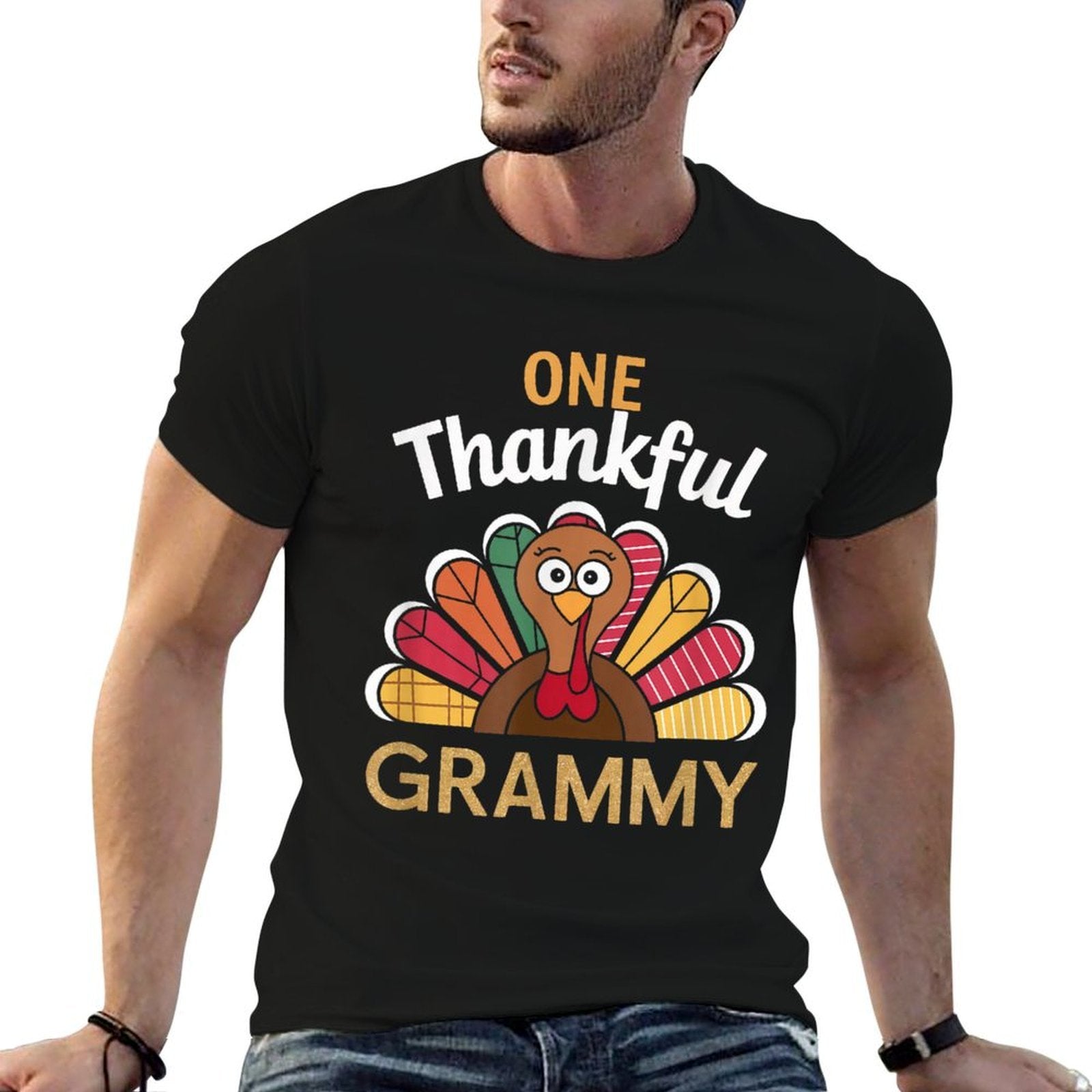 Grammy One Thankful Grammy Thanksgiving Christmas Groovy  Odor-resistant T-Shirt