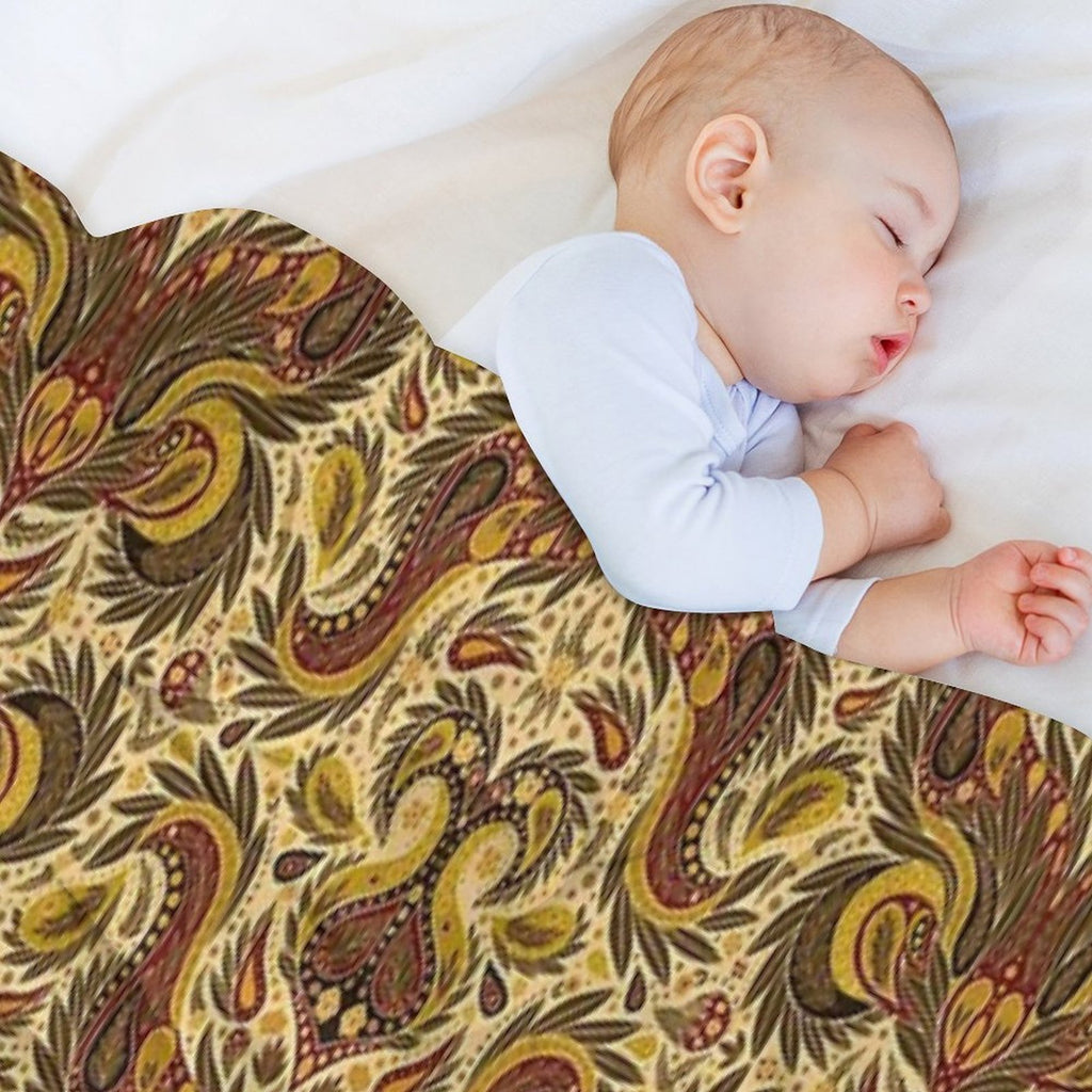 Olive Green, Gold & Burgundy Paisley Pattern All-season Throw Blanket