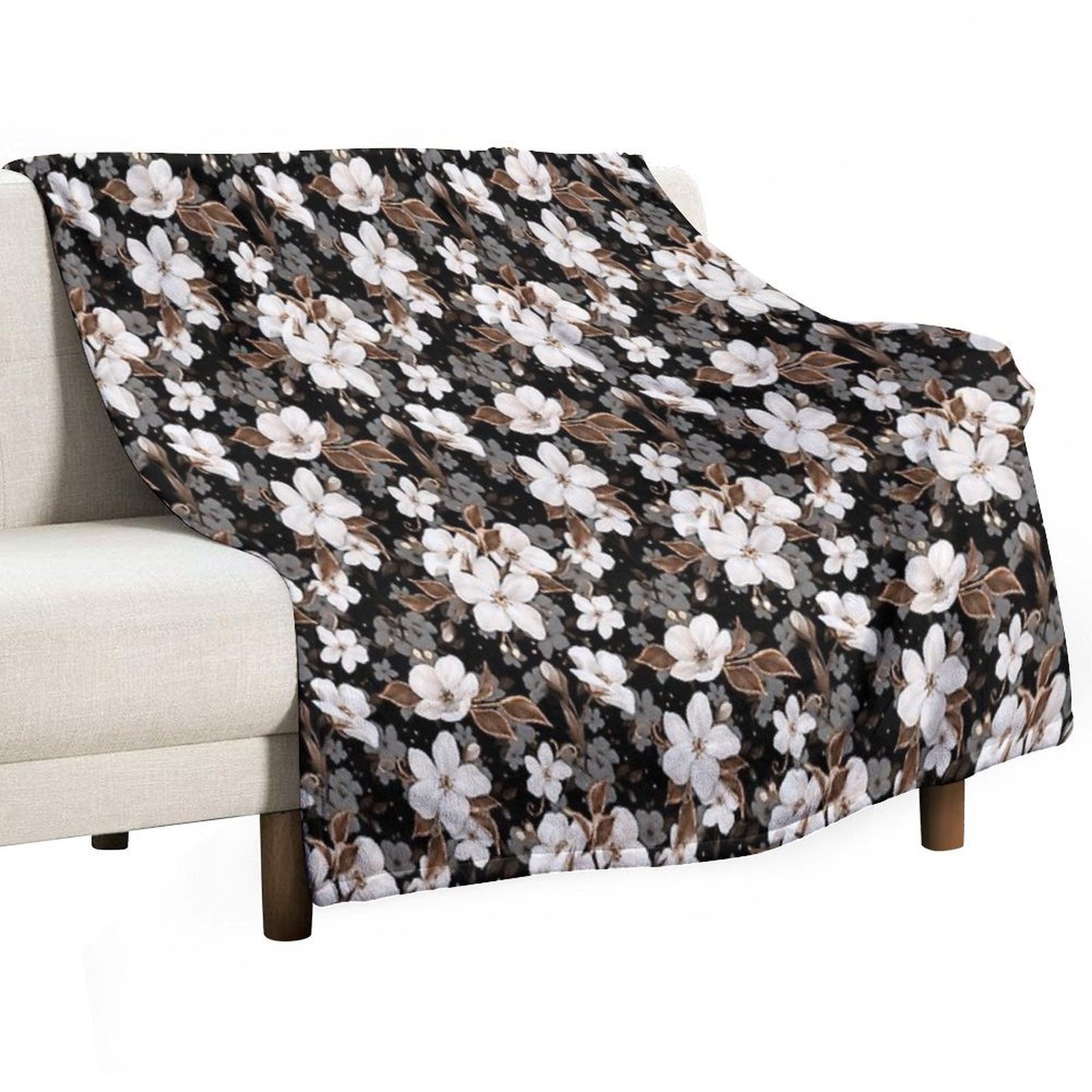 Apple Flowers. Decorative Floral Pattern Sustainable Throw Blanket
