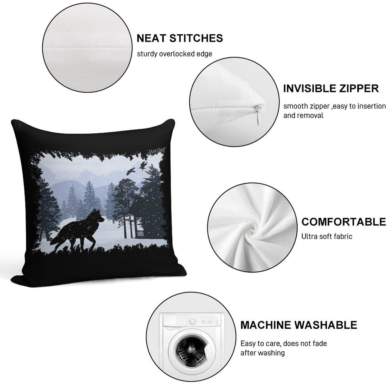 Snowy Cabin - WolfQuest Dream Soft Reinforced Edging Throw Pillow