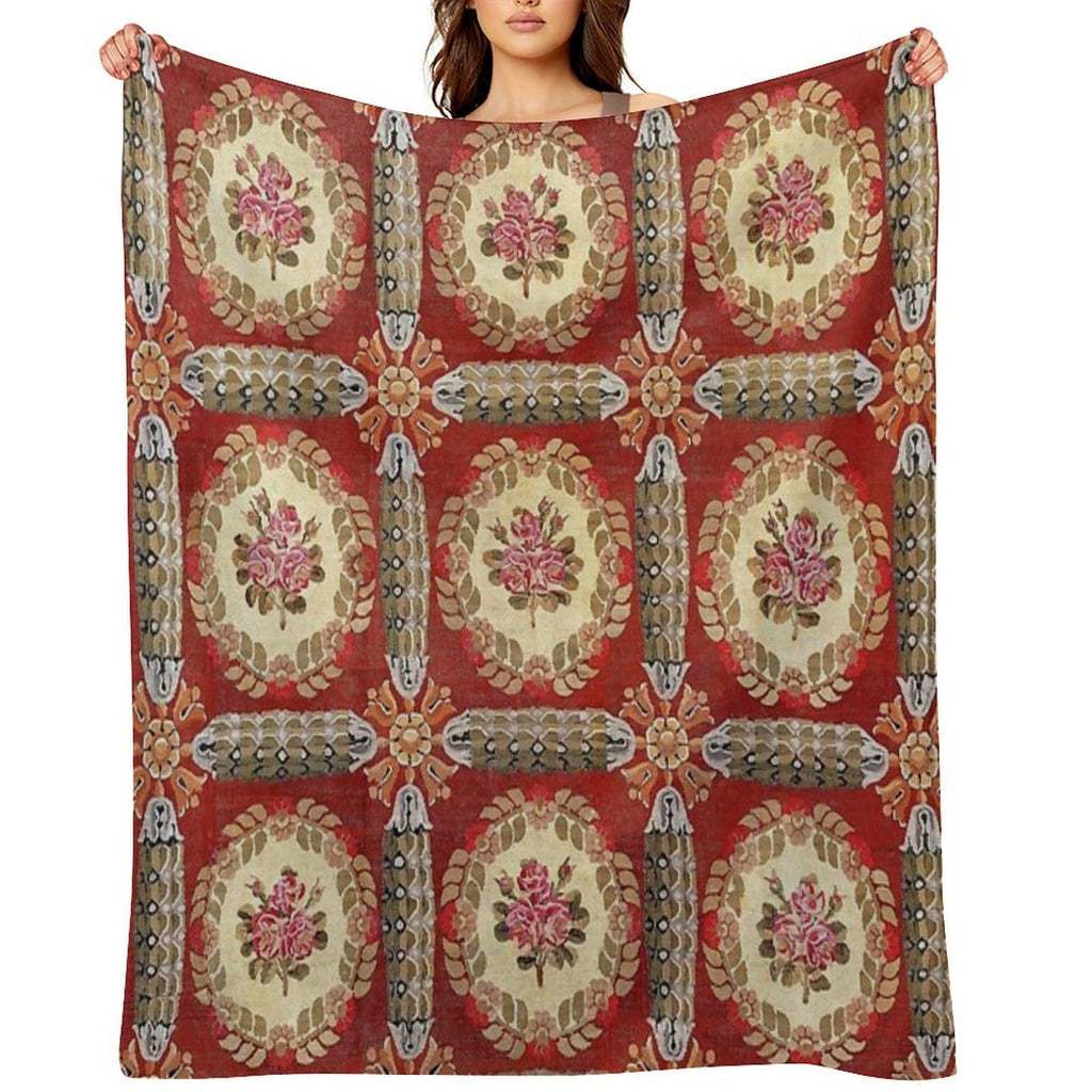 Aubusson 19th Century French Rug Print Easy Care Throw Blanket