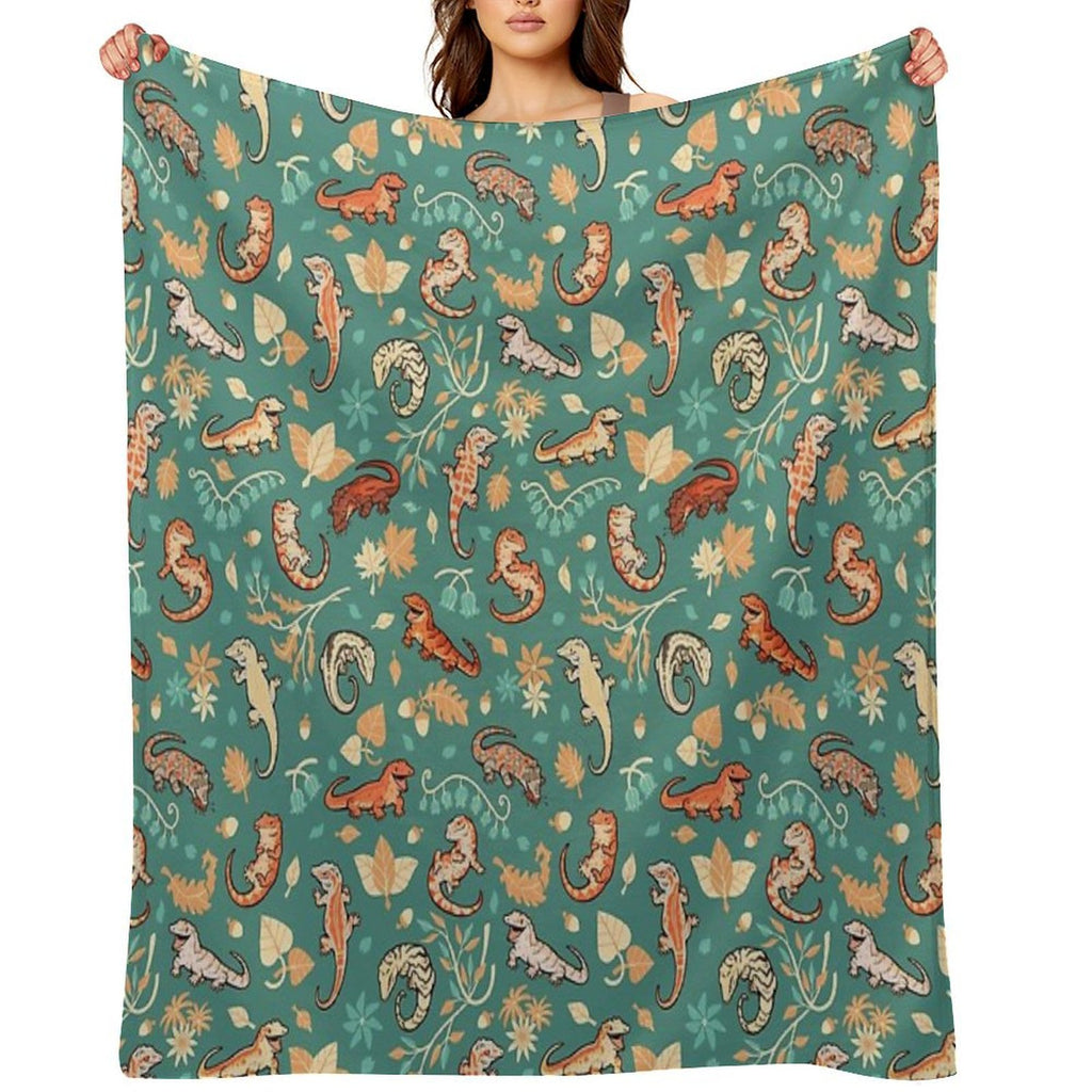 Autumn Geckos in Green Durable Throw Blanket