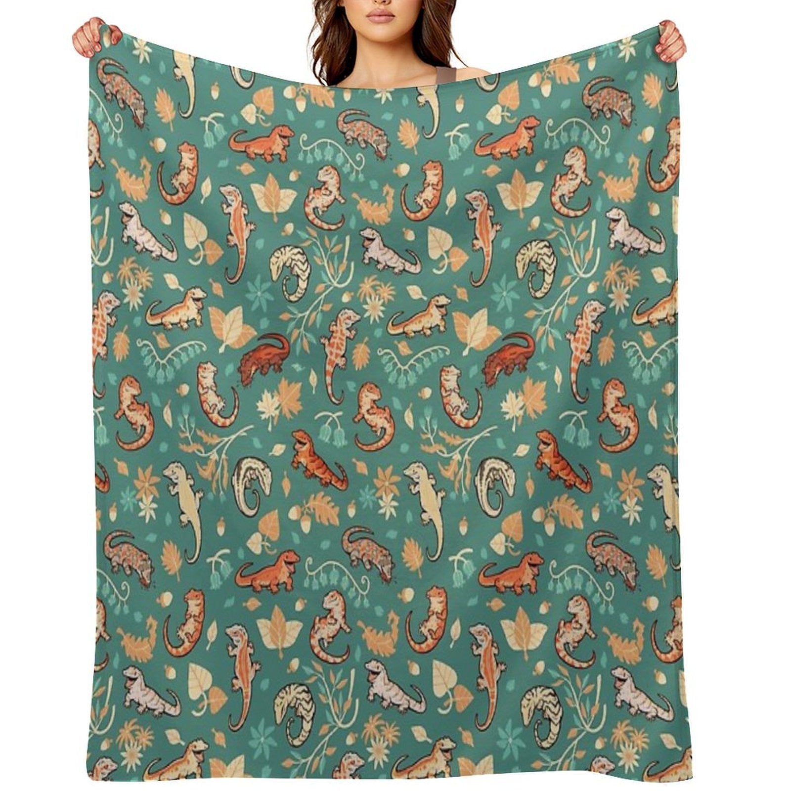 Autumn Geckos in Green Durable Throw Blanket