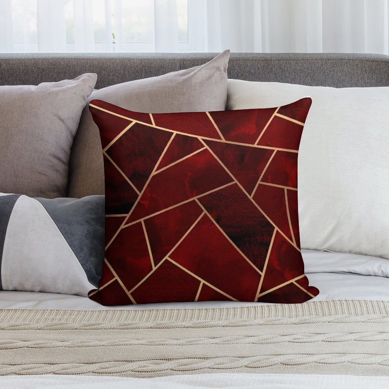 Red & Gold Geo Soft Reinforced Edging Throw Pillow