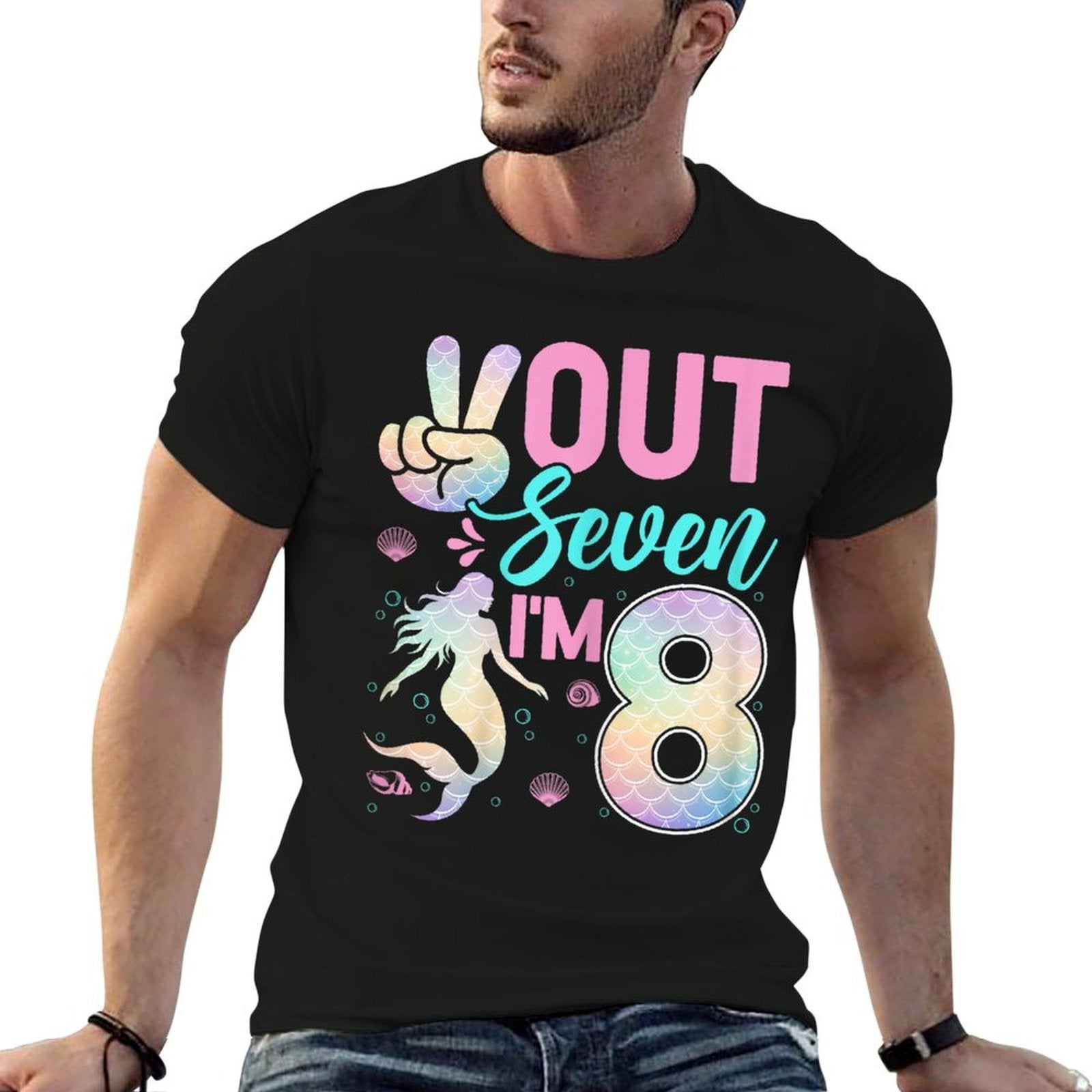Peace Out Seven I'm 8 Mermaid 8th Birthday 8 Years Old Girls Comfortable T-Shirt