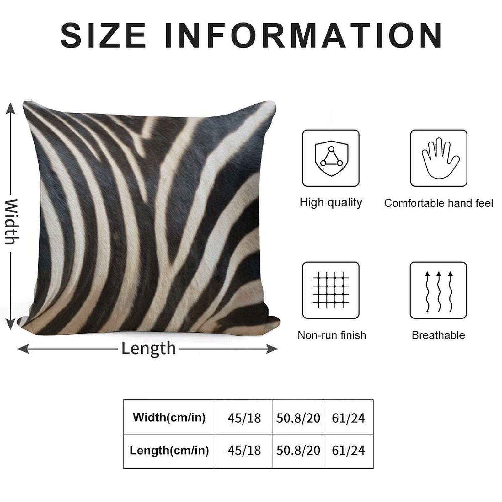 Zebra Soft Short Plush Fabric Throw Pillow