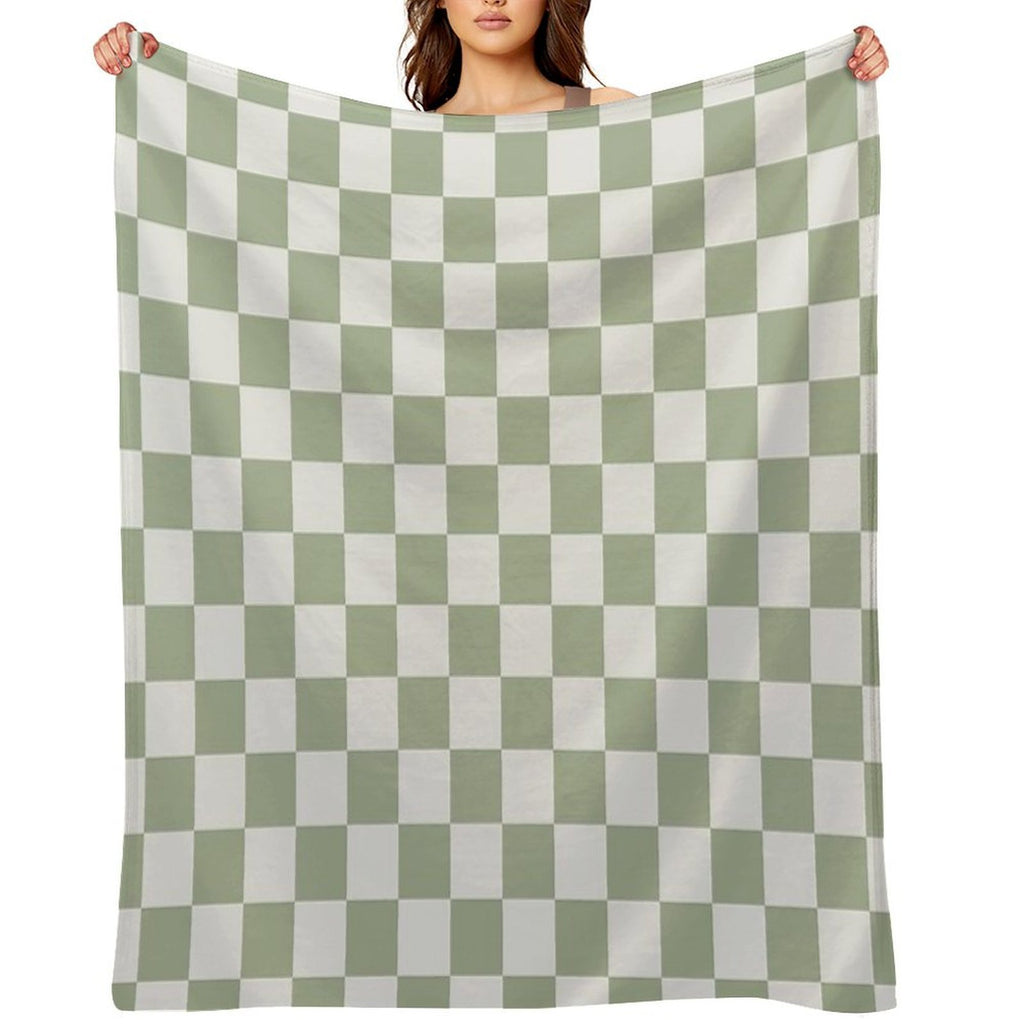 Checkerboard Mini Check Pattern in Sage Green And Off White Shrink-resistant Throw Blanket