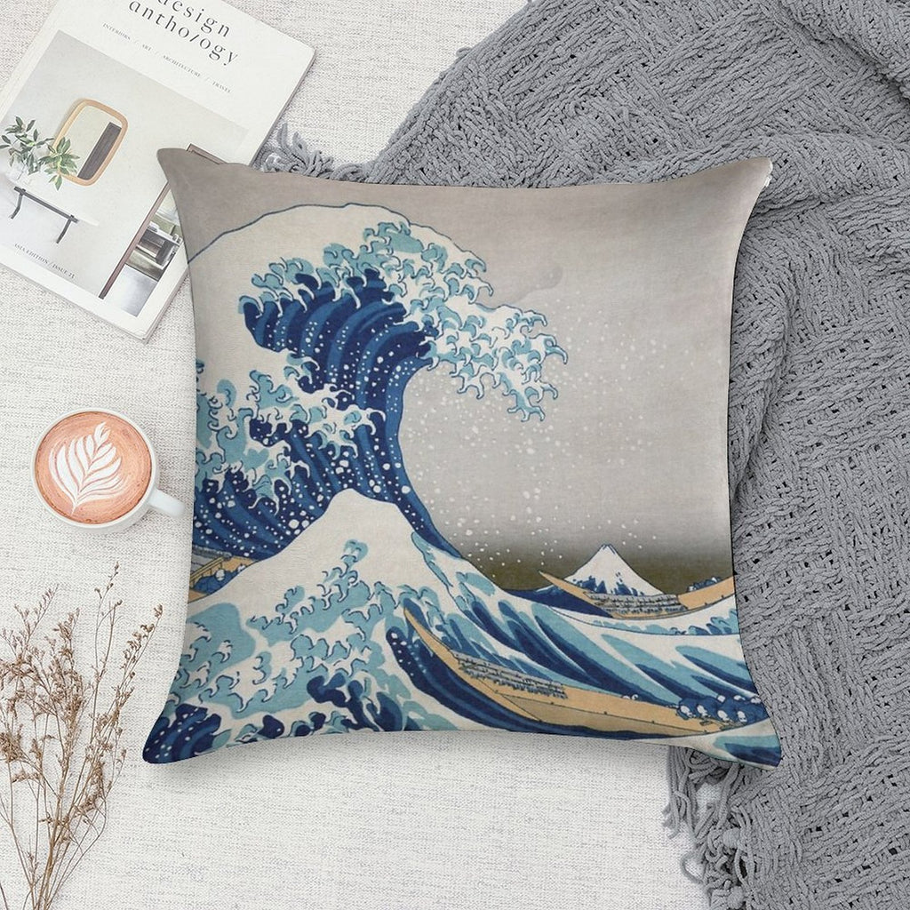Under The Wave Off Kanagawa - The Great Wave - Katsushika Hokusai Soft Short Plush Fabric Throw Pillow