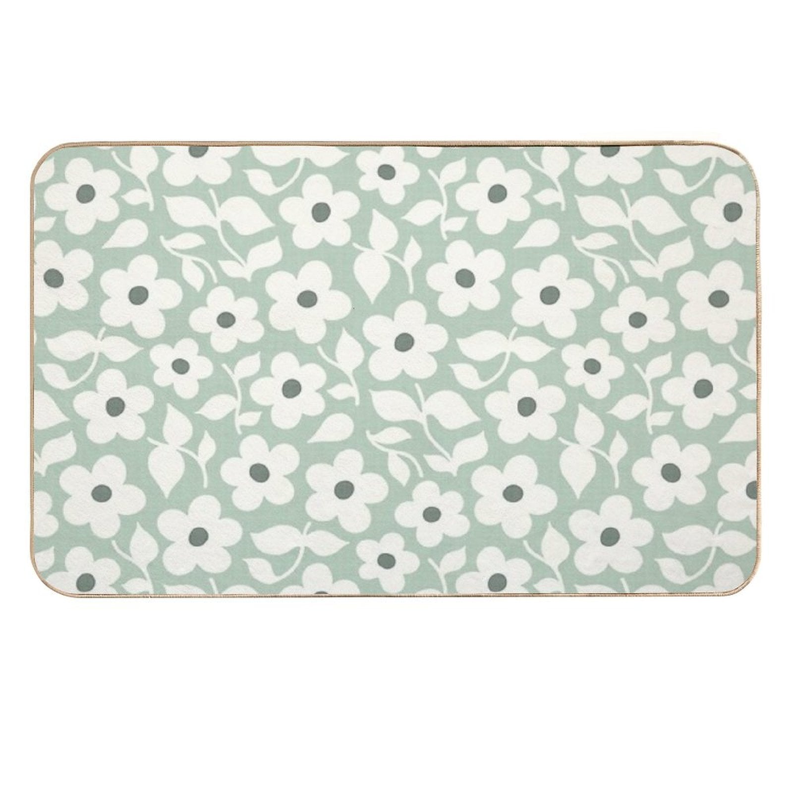 Bold Retro Daisy Flowers – Sage Green – Playful Floral Design  Absorbent Bath Mat