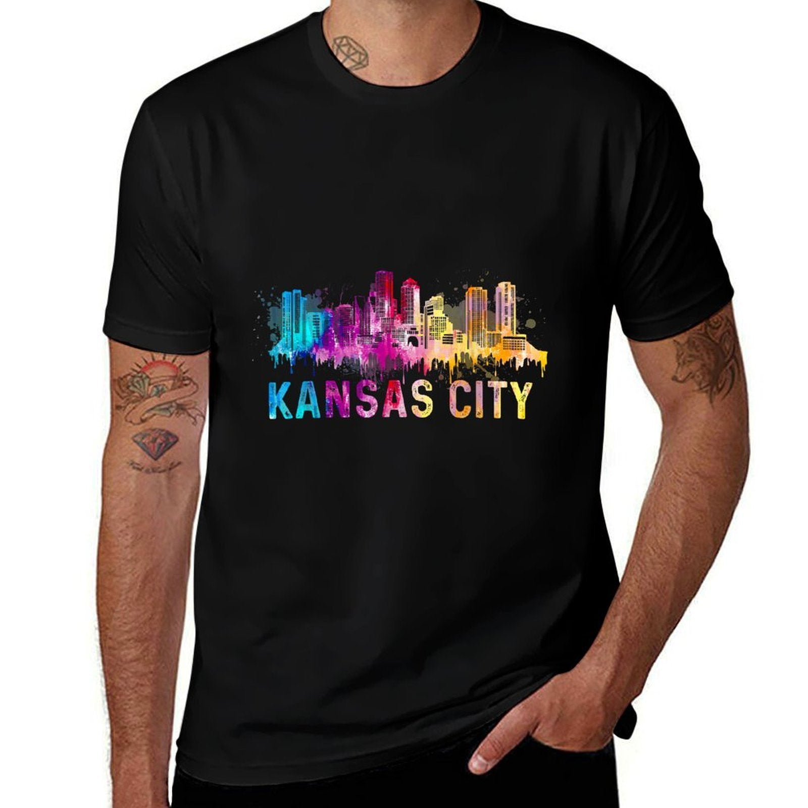 Kansas City Missouri Retro Watercolor Skyline Gifts  Soft T-Shirt