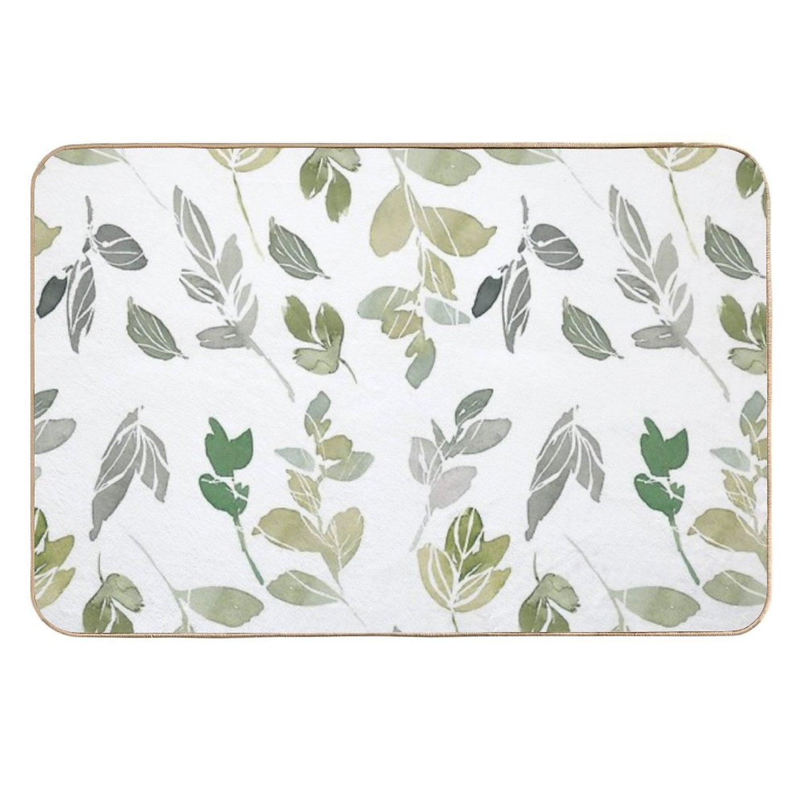 White Watercolor Leaves Pattern  Non-Slip Bath Mat