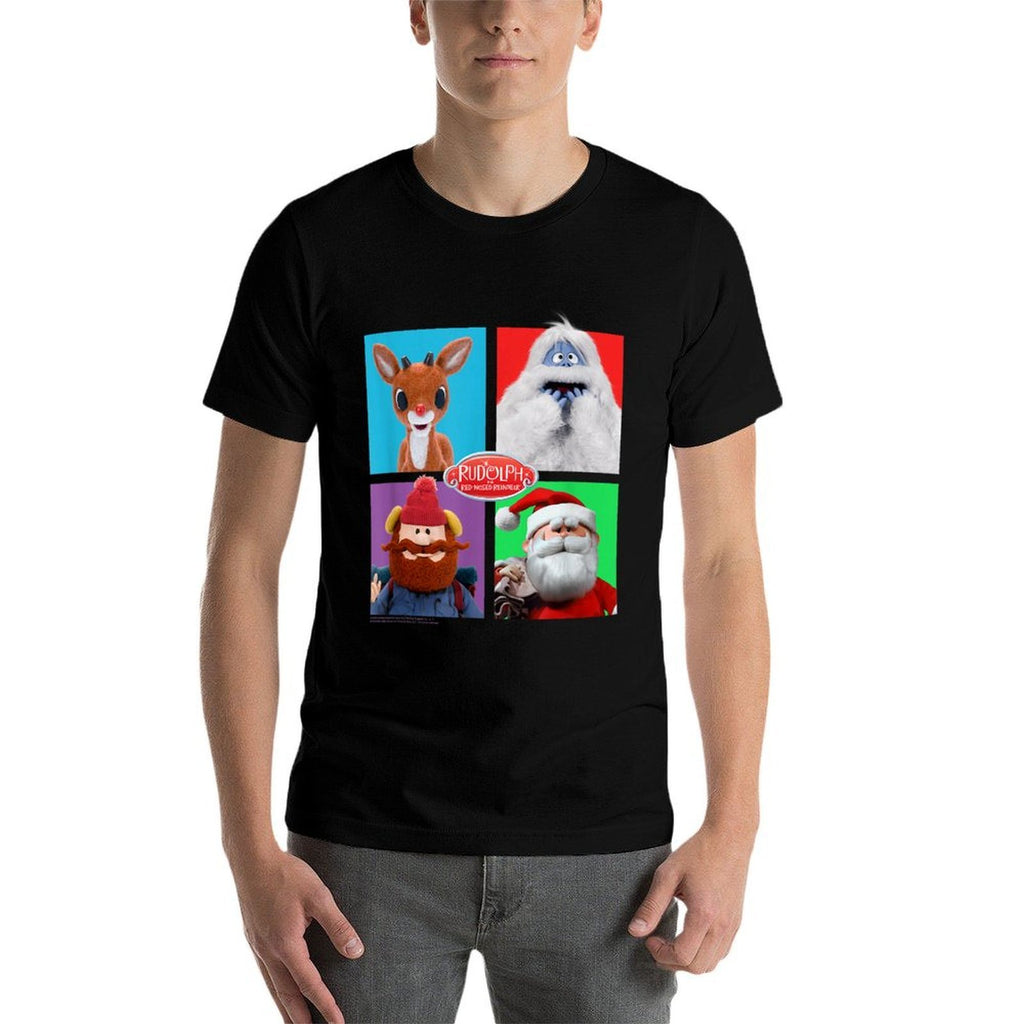 Rudolph And Friends Pop Art Portraits Retro Christmas  High-quality Stitching T-Shirt